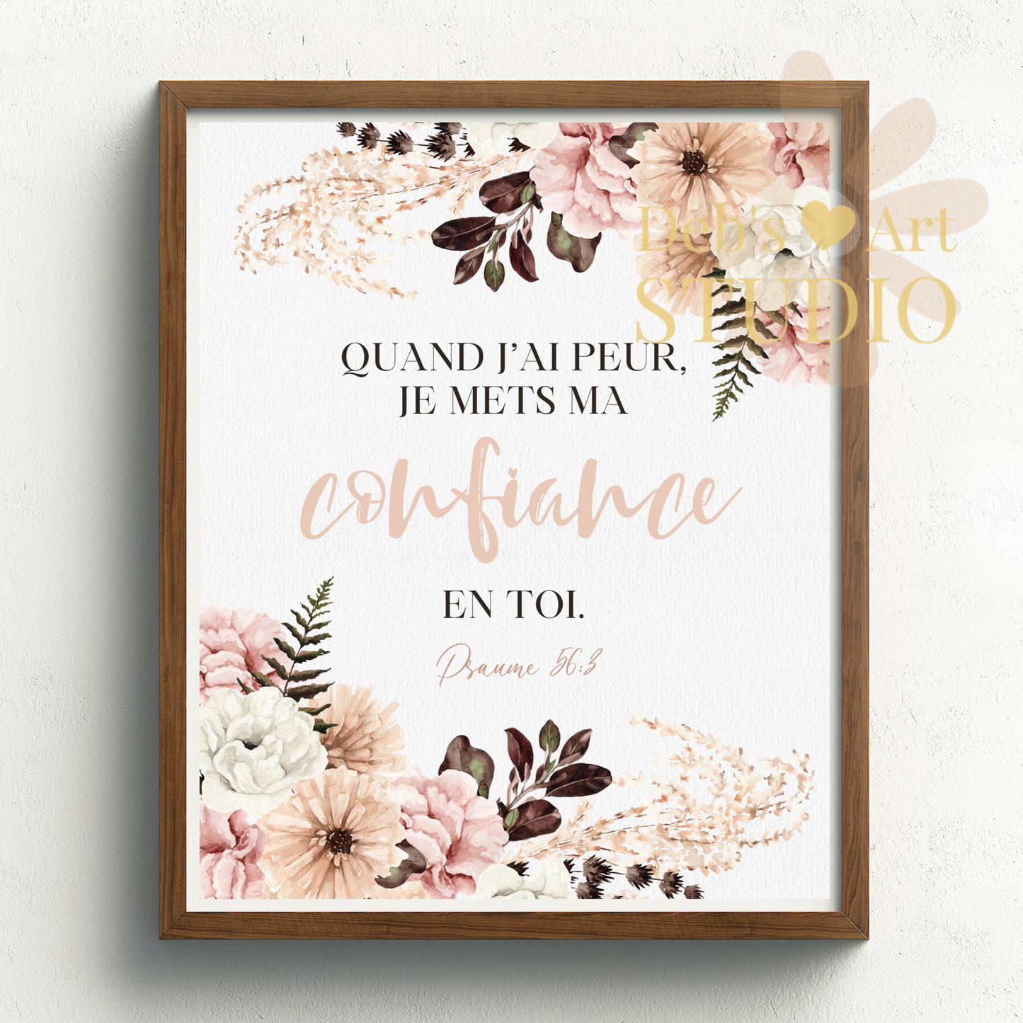 2024 JW Year Text - French Wall Art | Psalm 56:3 | Pink Blush Flowers