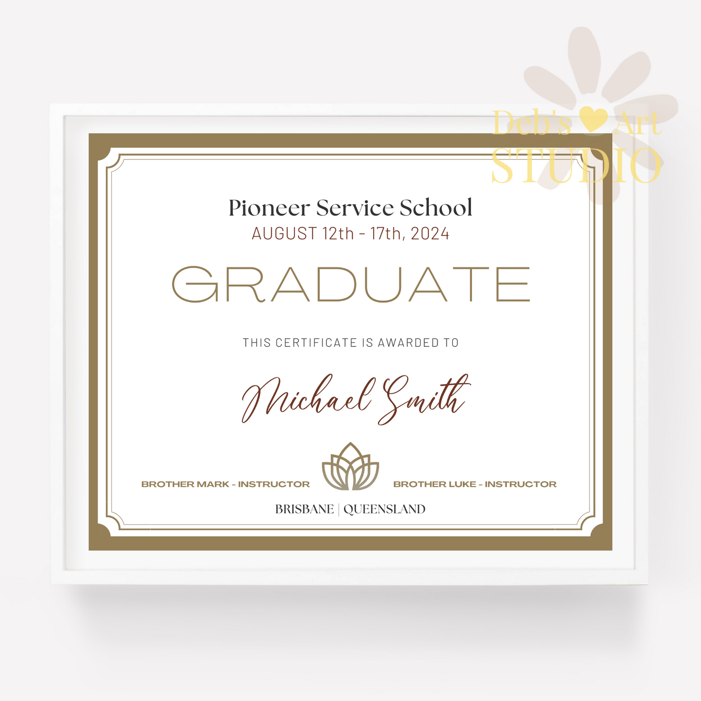 Custom Pioneer School Certificate | Gold Border | JW Pioneer Gifts