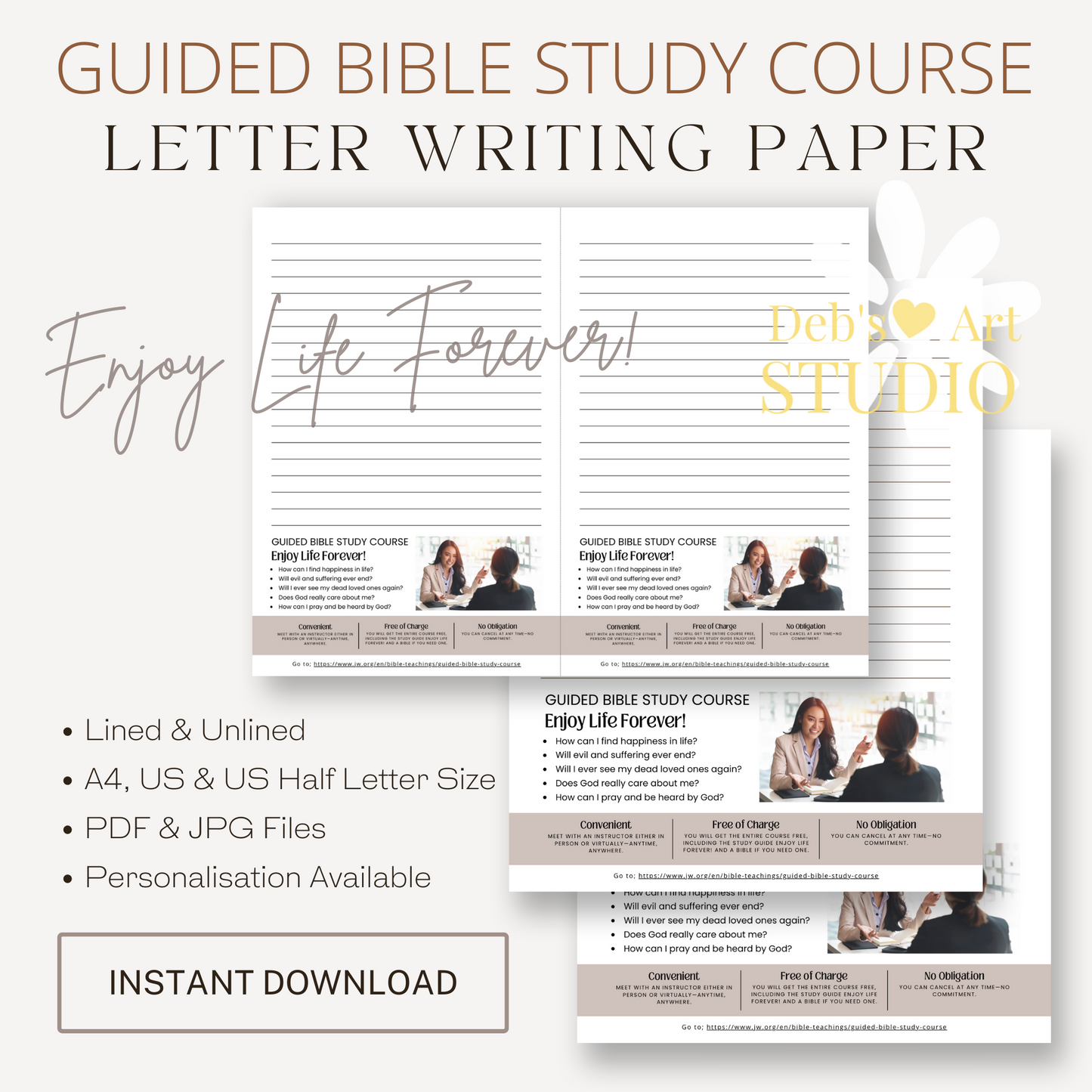 Guided Bible Study Offer, Enjoy Life Forever! JW Letter Writing Paper | Printable Letterhead