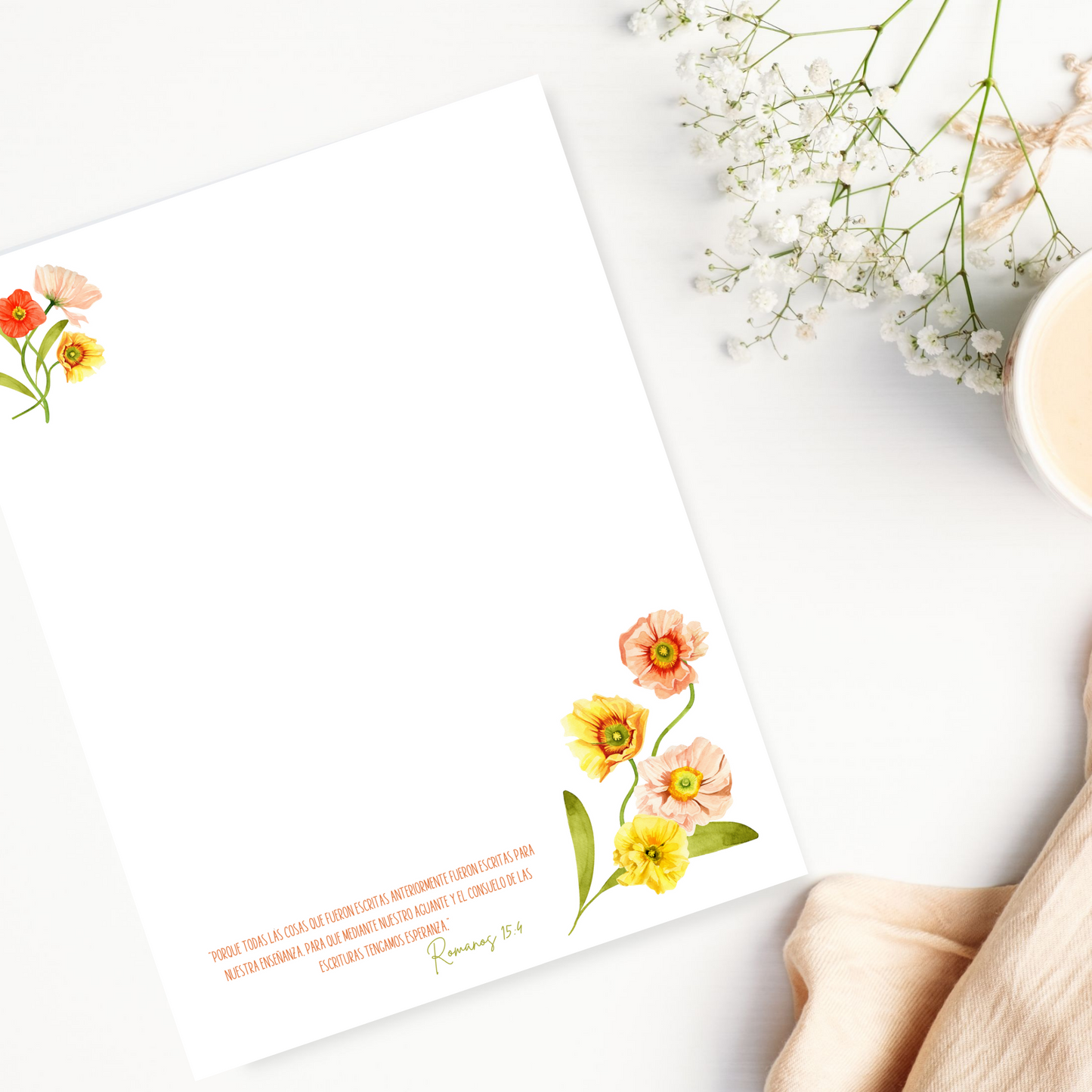 Romans 15:4, JW Letter Writing Paper | Spanish | Spring Boho Flowers