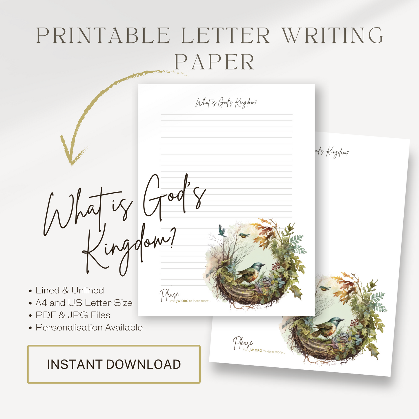 God's Kingdom Letter Writing Paper | JW Letterhead | Forest Birds