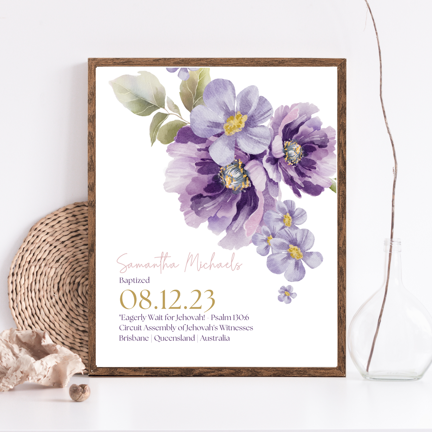 JW Baptism Gift | Baptism Keepsake | Lilac Blooms | Customizable Print