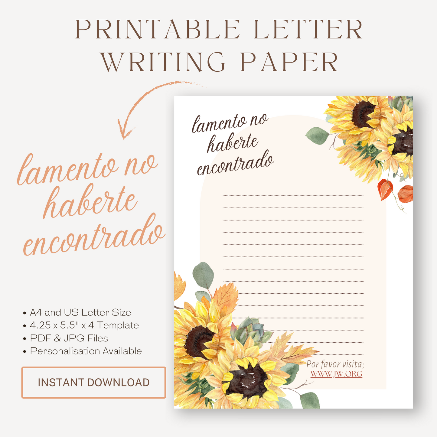 Spanish, Return Visit Notes | JW Letter Writing | Sunflower Print