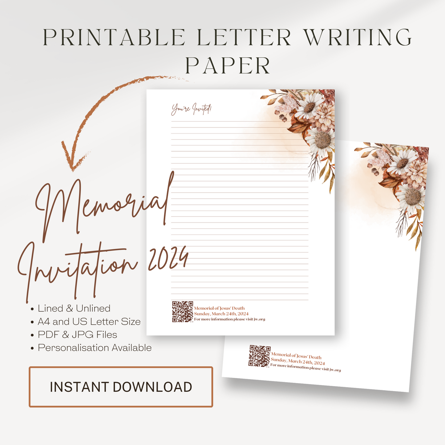 Memorial Invitation 2024 | Luke 22 19 | Autumn Boho, JW Letter Writing