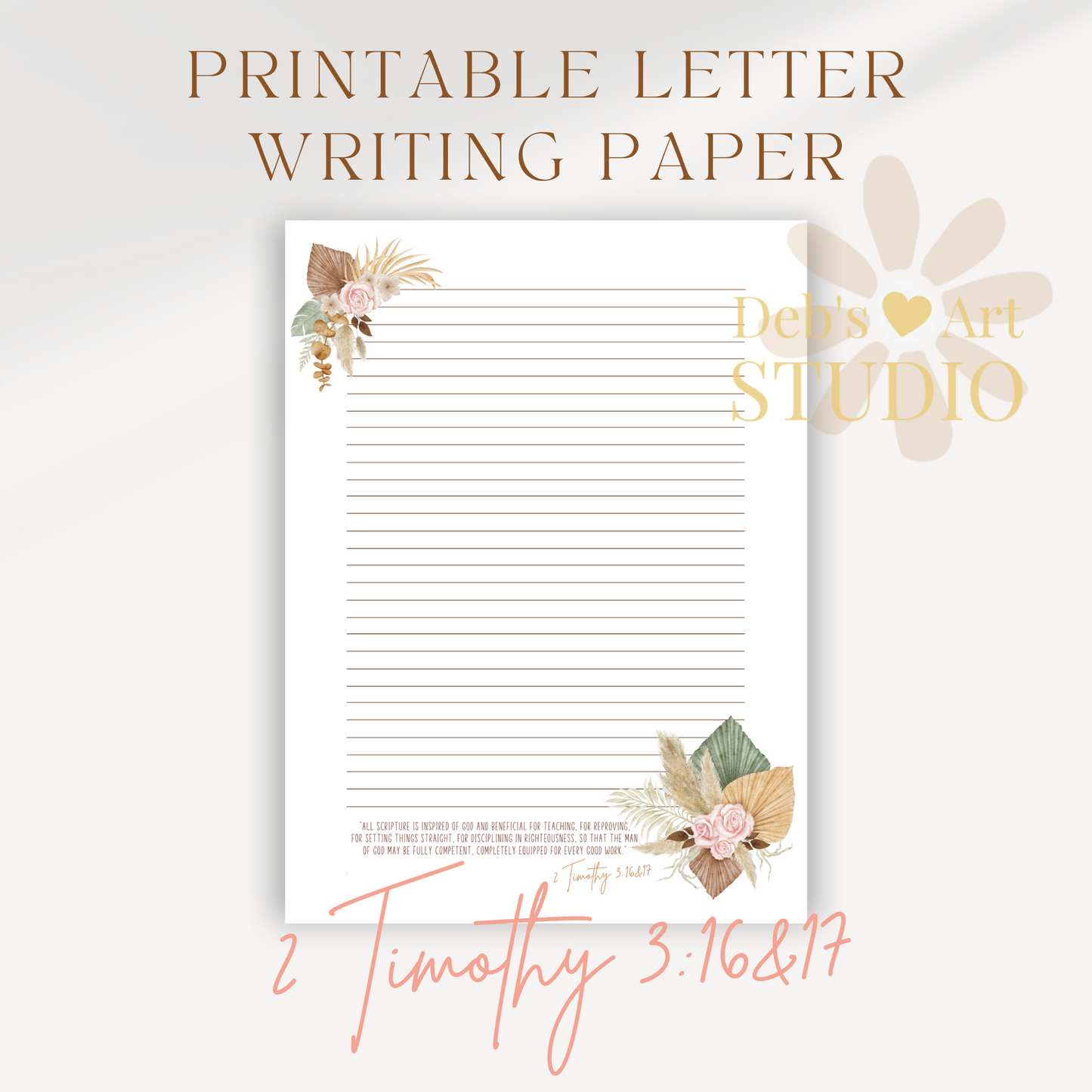 2 Timothy 3:16,17, JW Letter Writing Stationery | Pink Boho Flowers