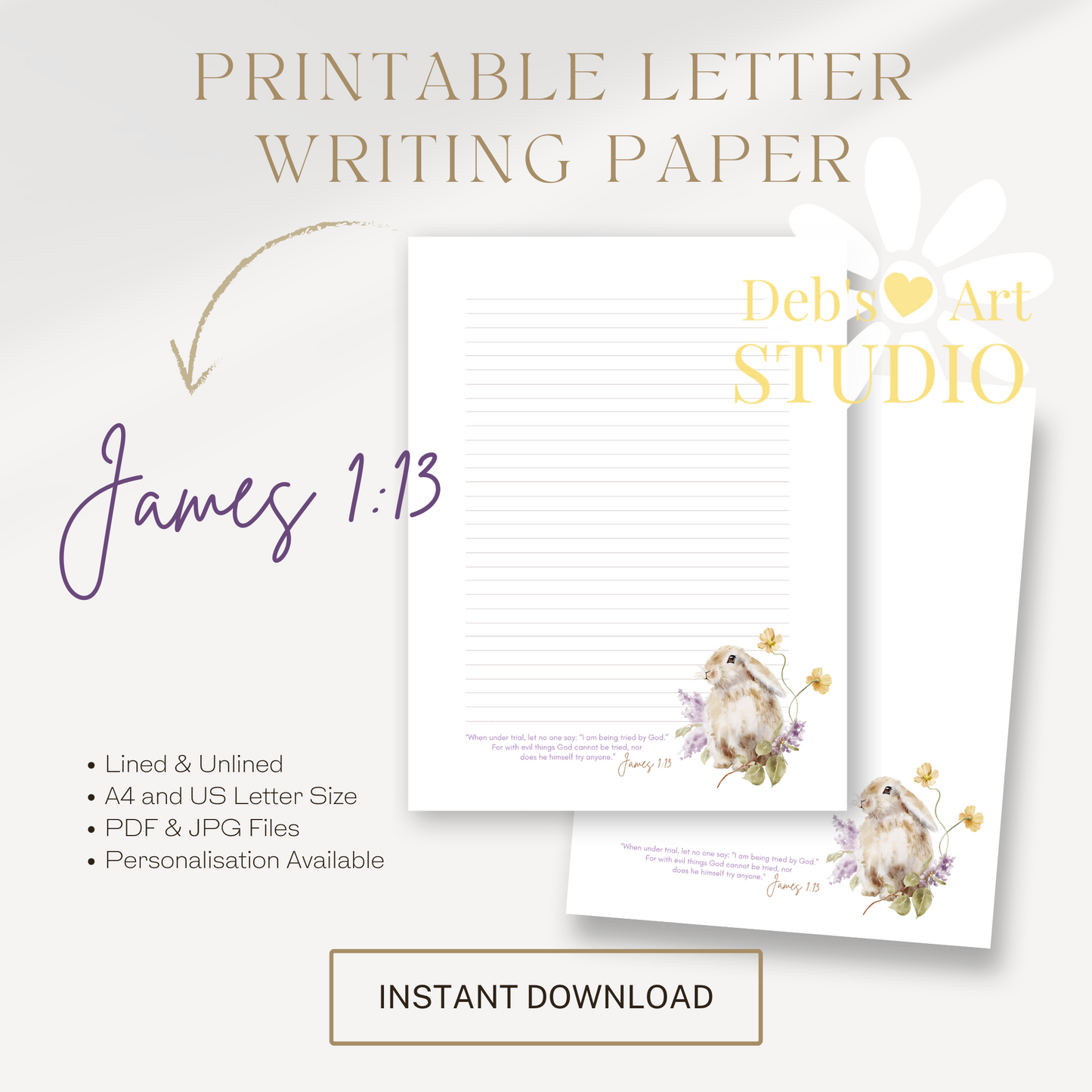 James 1:13, JW Letter Writing Paper | Lilac Blooms & Furry Friends