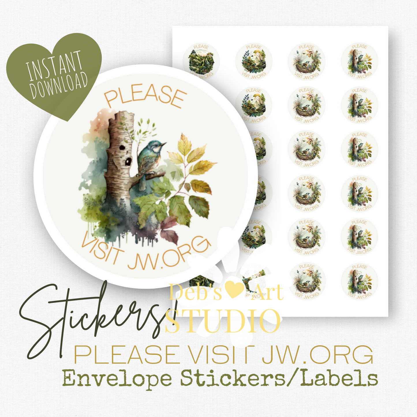 Please Visit jw.org, Envelope Stickers | Forest Birds | JW Gifts