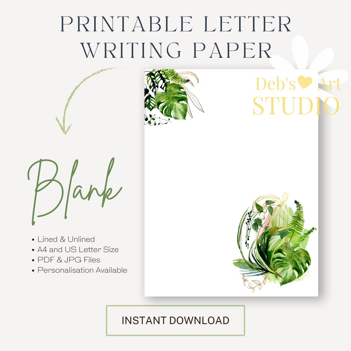 Letter Writing Paper | JW Printable | Letterheads | Monstera Leaves