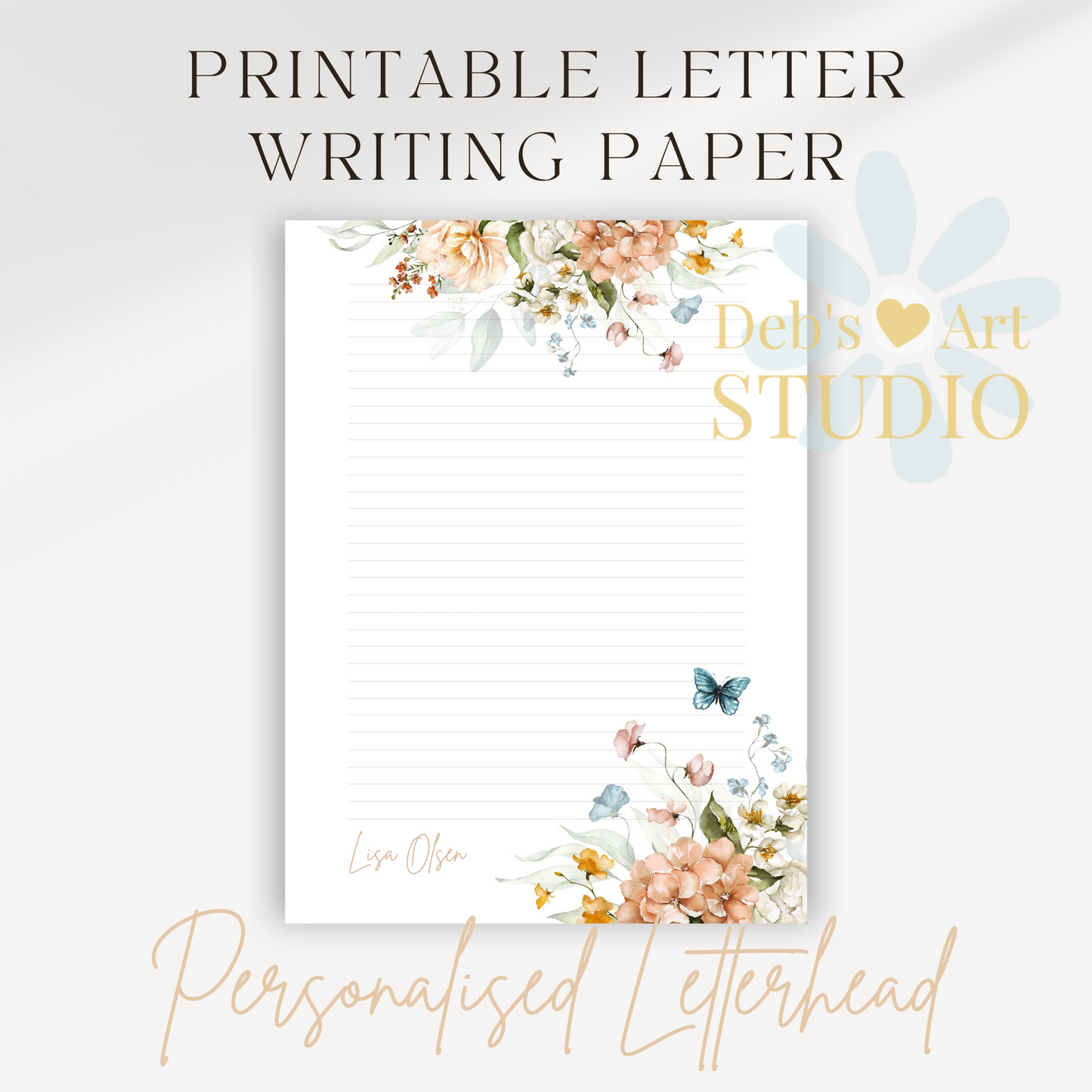 Personalised Stationery Editable Template | Butterfly Writing Paper