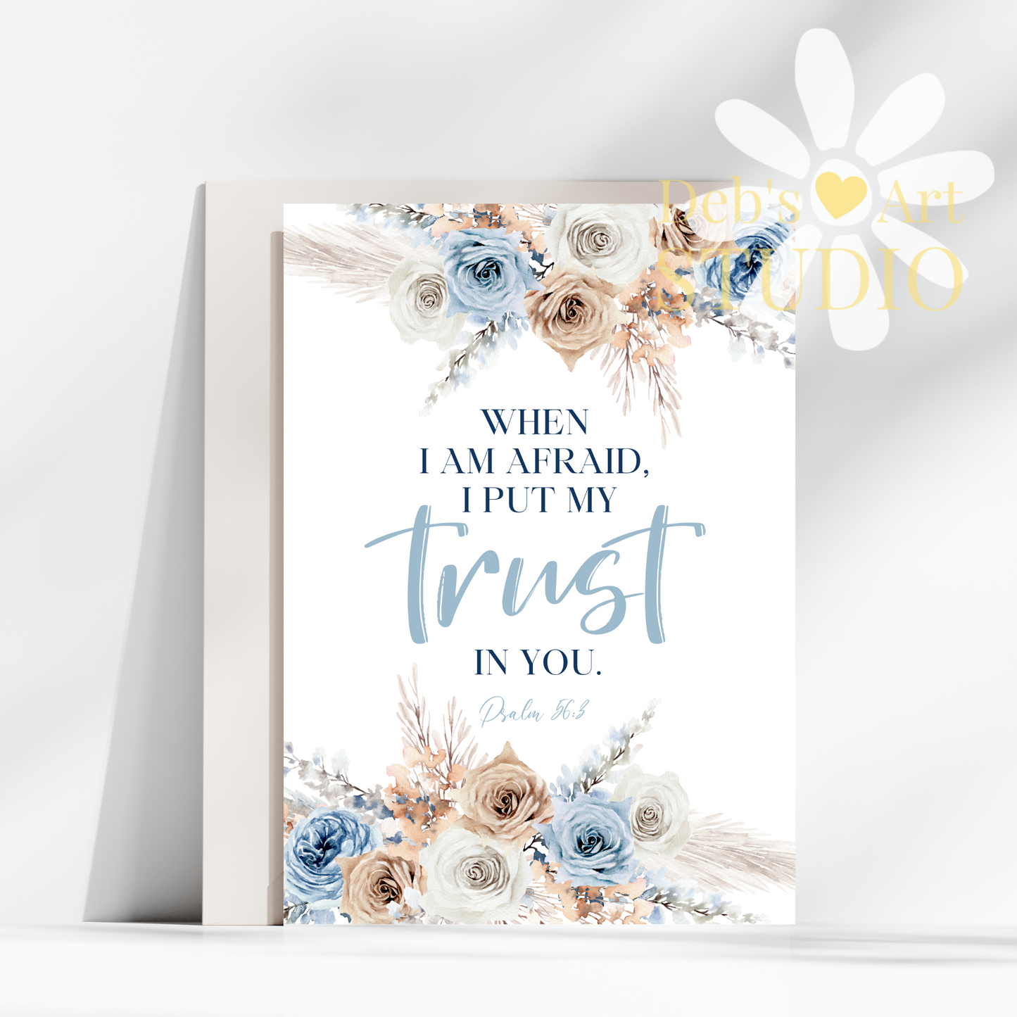 JW Greeting Card | Psalm 56:3 | 2024 Year Text | Blue Boho Flowers