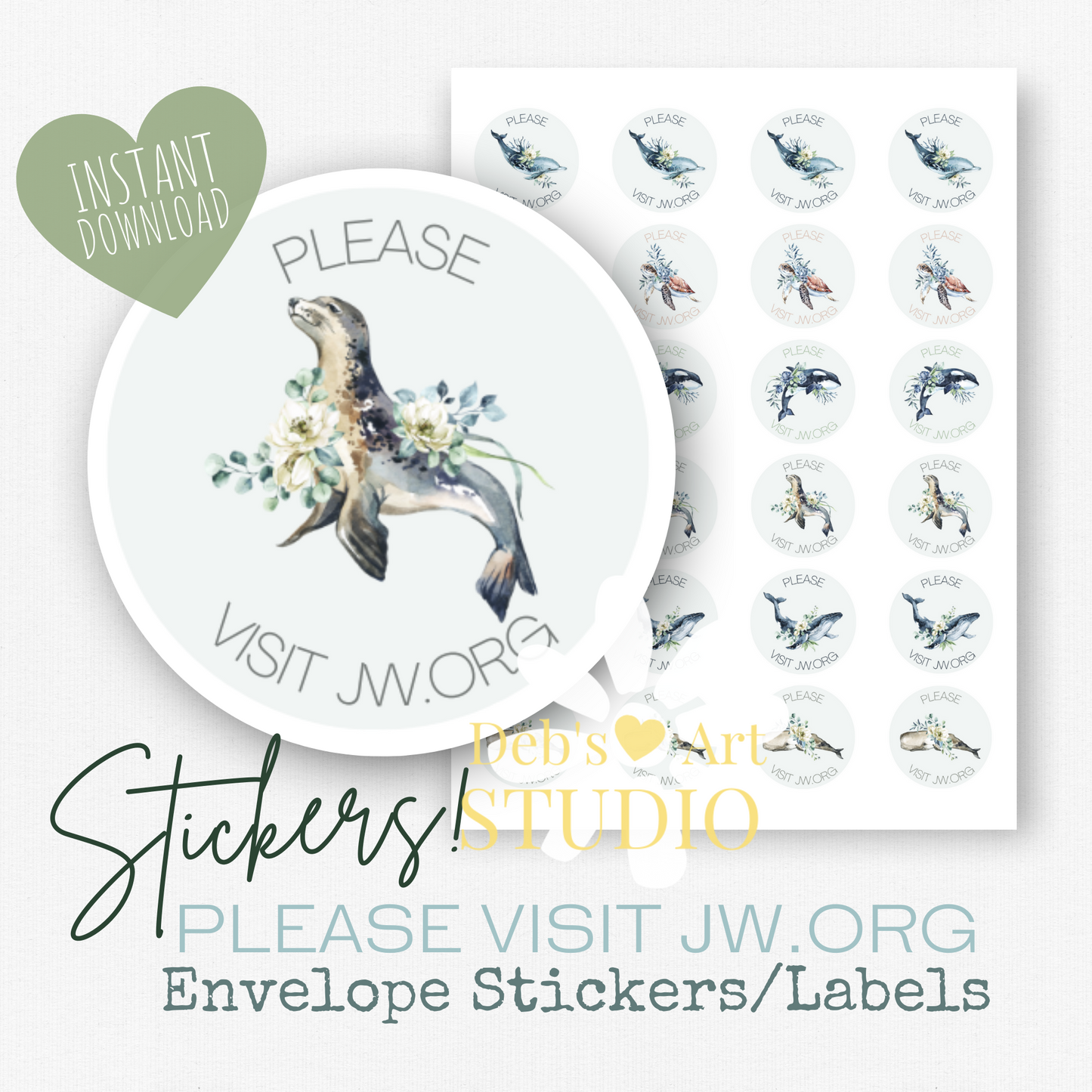 Please Visit jw.org | Envelope Stickers | Ocean Fauna and flora