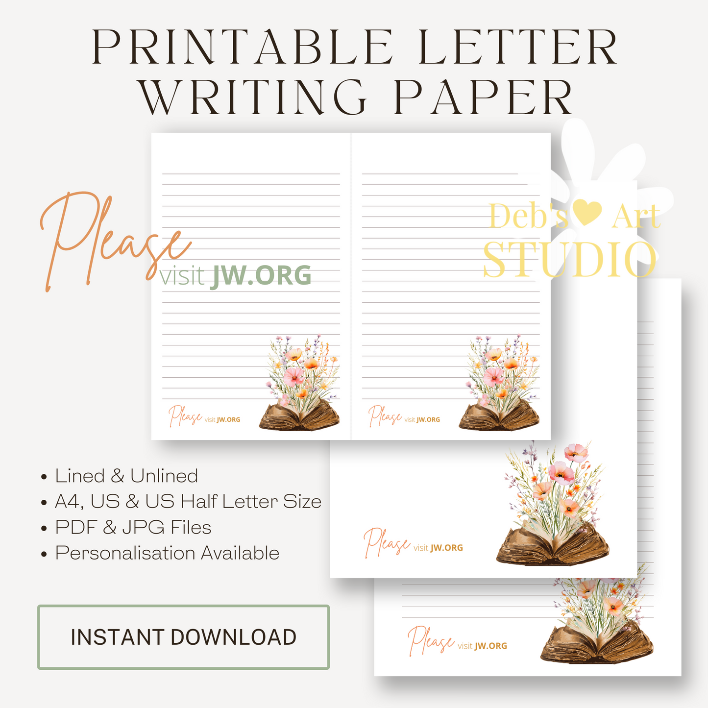 Visit jw.org, JW Letter Writing Paper | Note | Bible Peach flowers