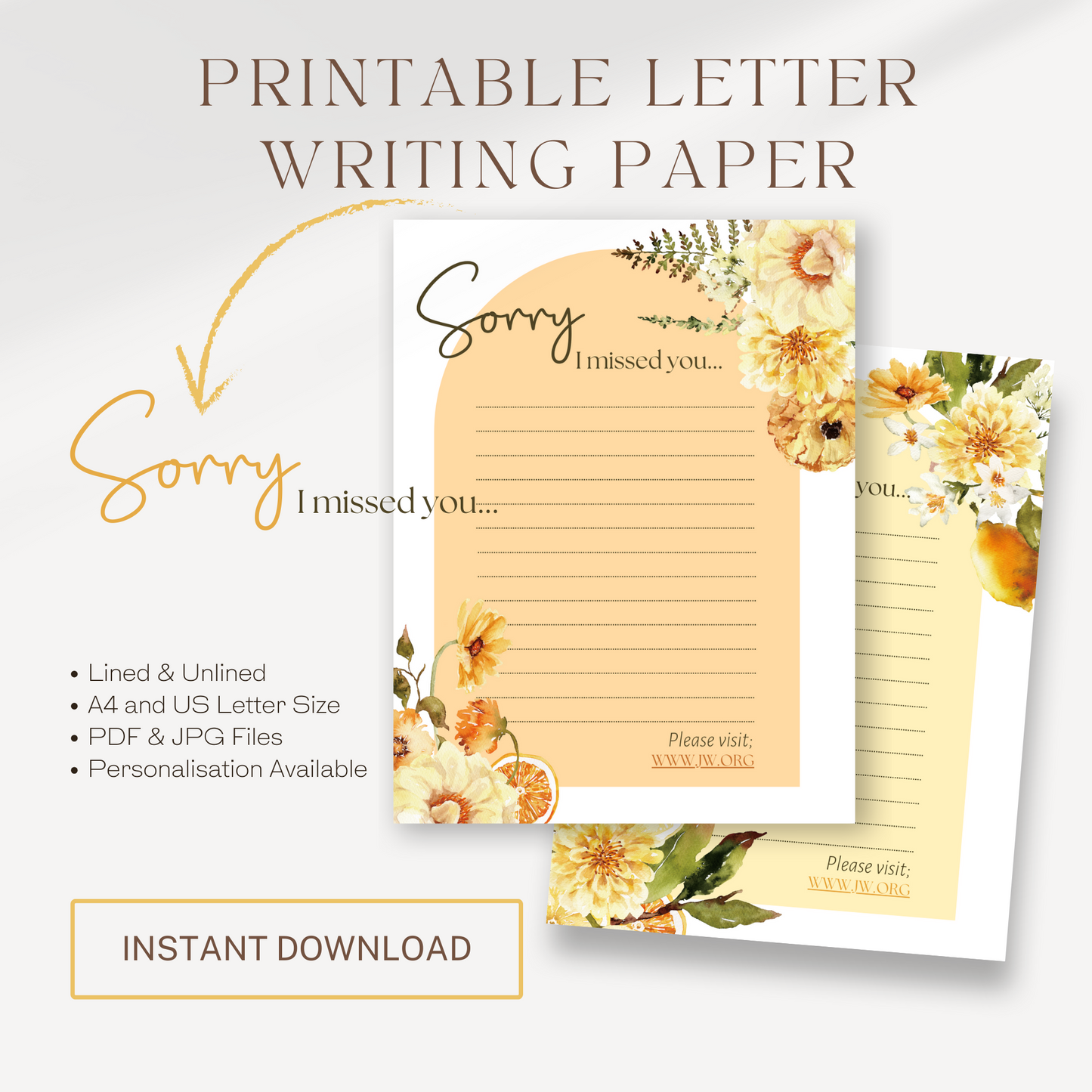 Return Visit Printable Notes | Sorry I Missed You | Yellow Fall Flowers