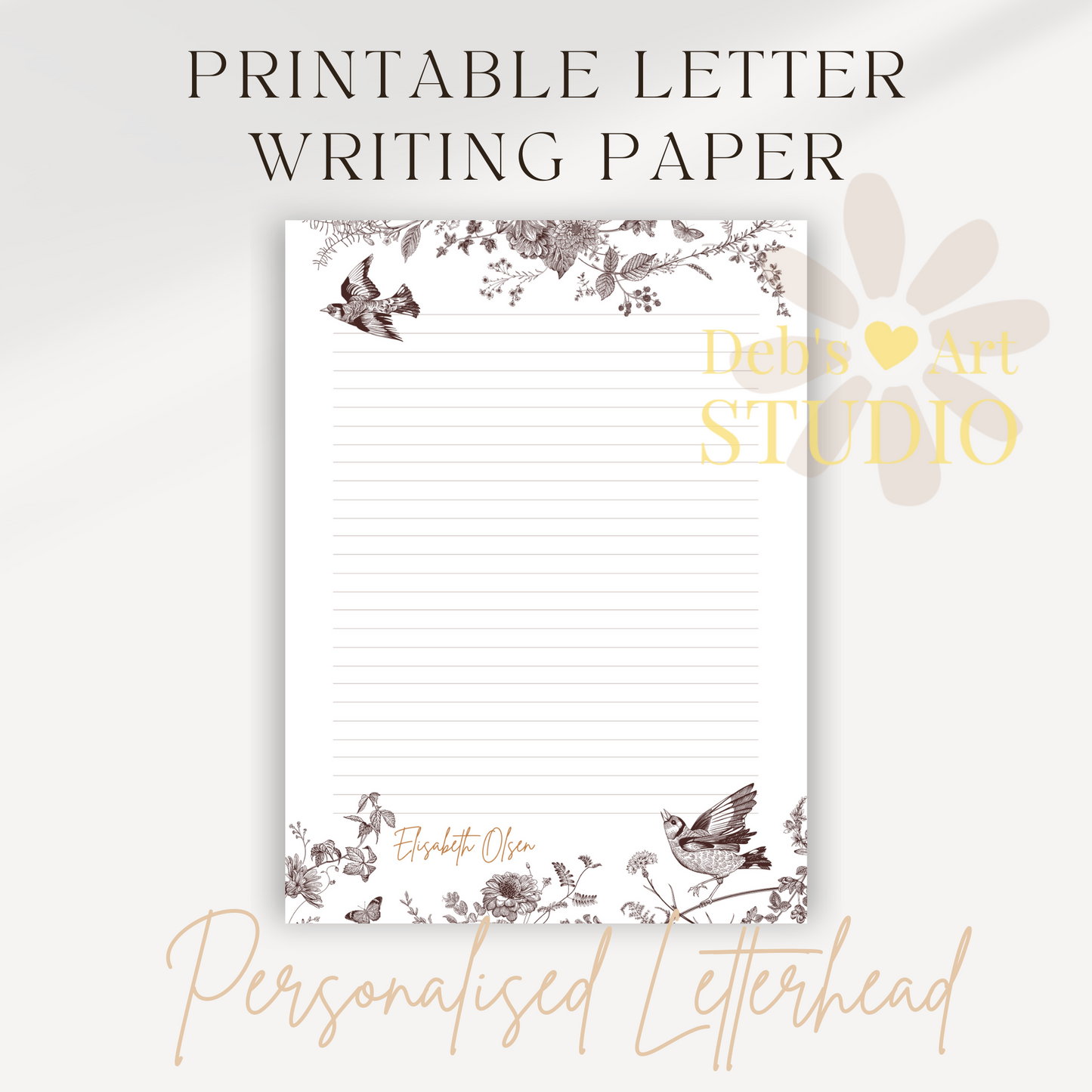 Personalised Stationery Editable Template | Vintage Bird Writing Paper