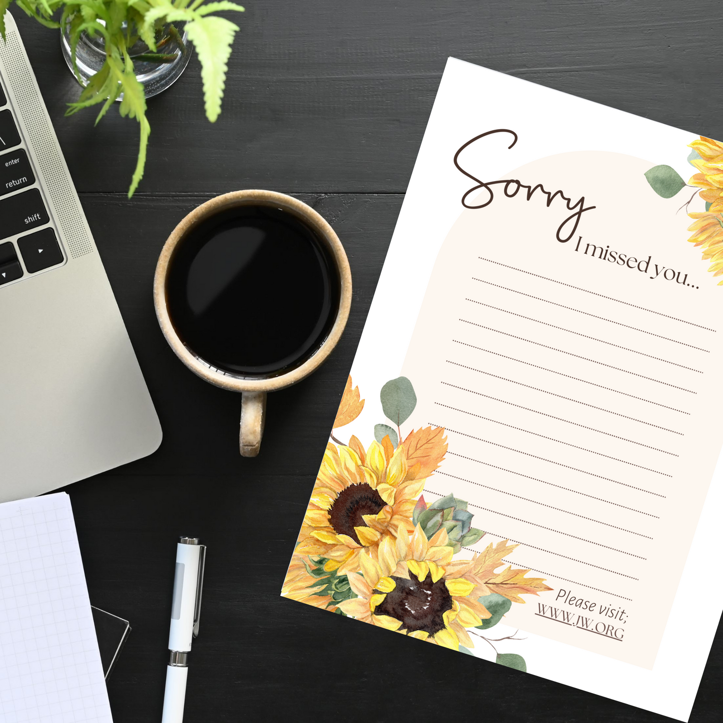 Printable Return Visit Notes | Sorry I Missed You | Sunflowers Print