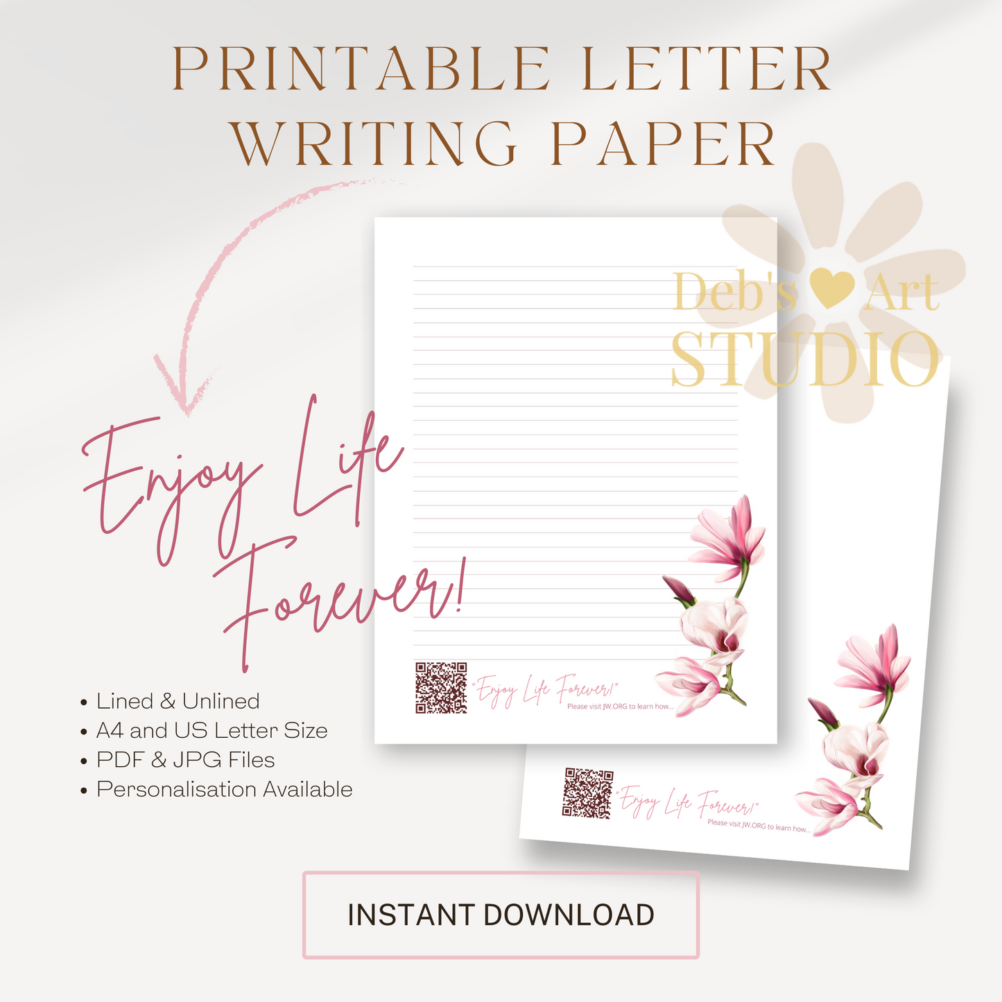 Enjoy Life Forever, JW Letter Writing Paper | Pink Magnolias