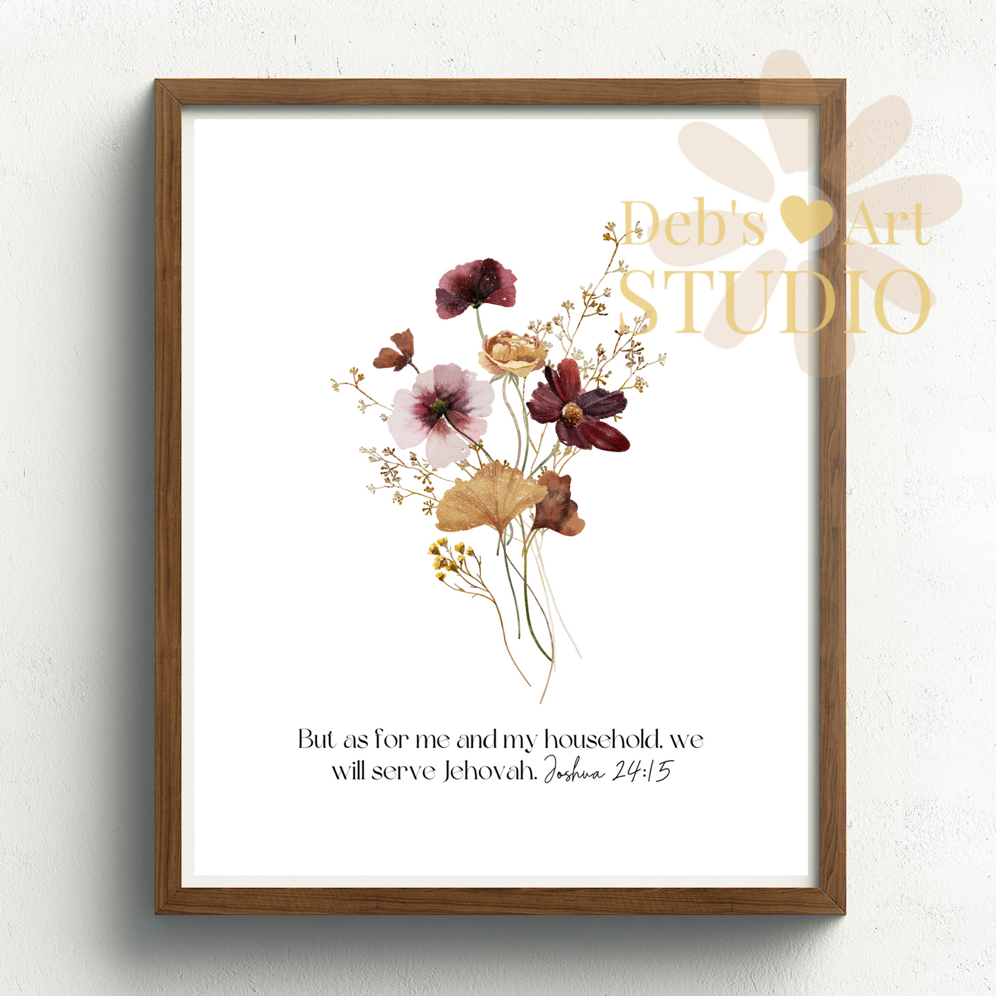 Joshua 24:15 | Bible Verse Print | JW Wall Art | Botanical Wildflowers