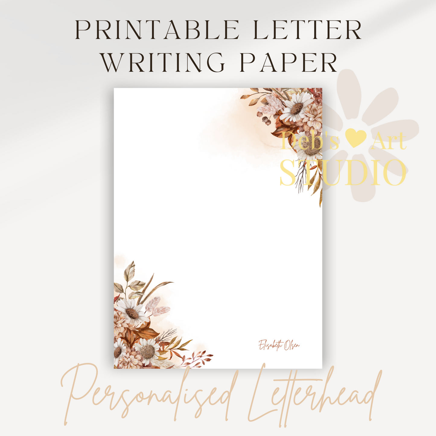 Personalised Stationery Editable Template, Autumn Flower Writing Paper