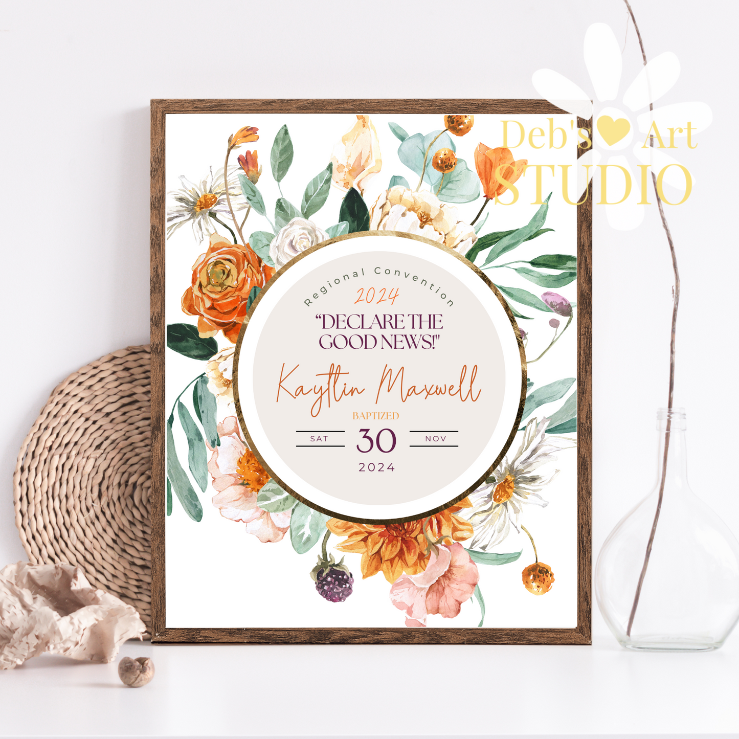 JW Baptism Gift | Baptism Keepsake, Orange Blooms | Customise