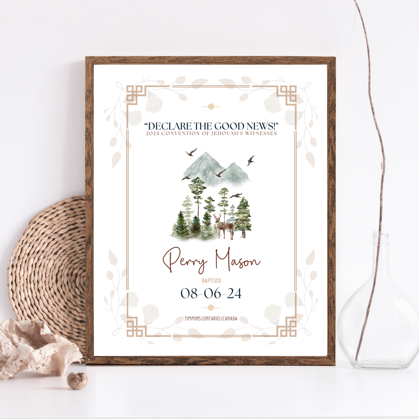 JW Baptism Gift | Baptism Keepsake | Mountain Stag & Birds | Custom