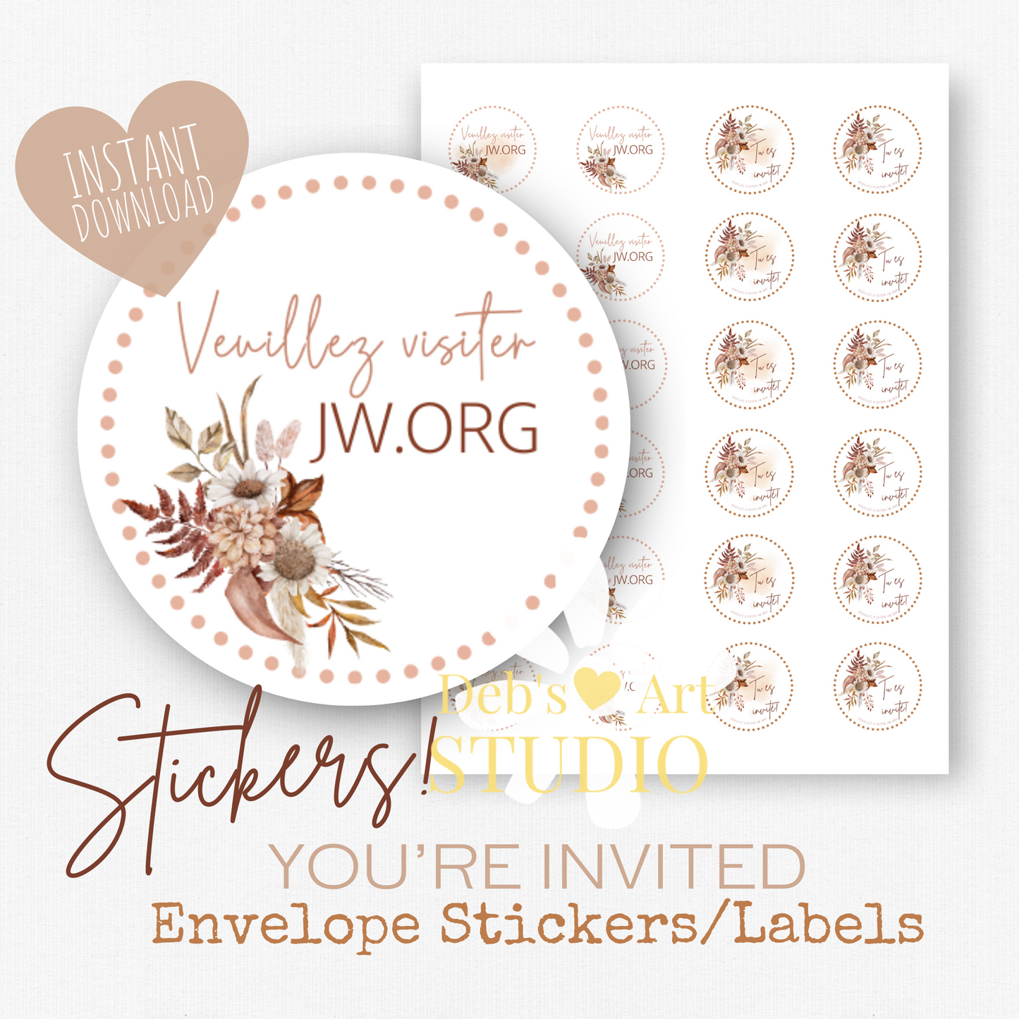 Visit jw.org, French, Envelope Stickers, Memorial Invite, Autumn Boho