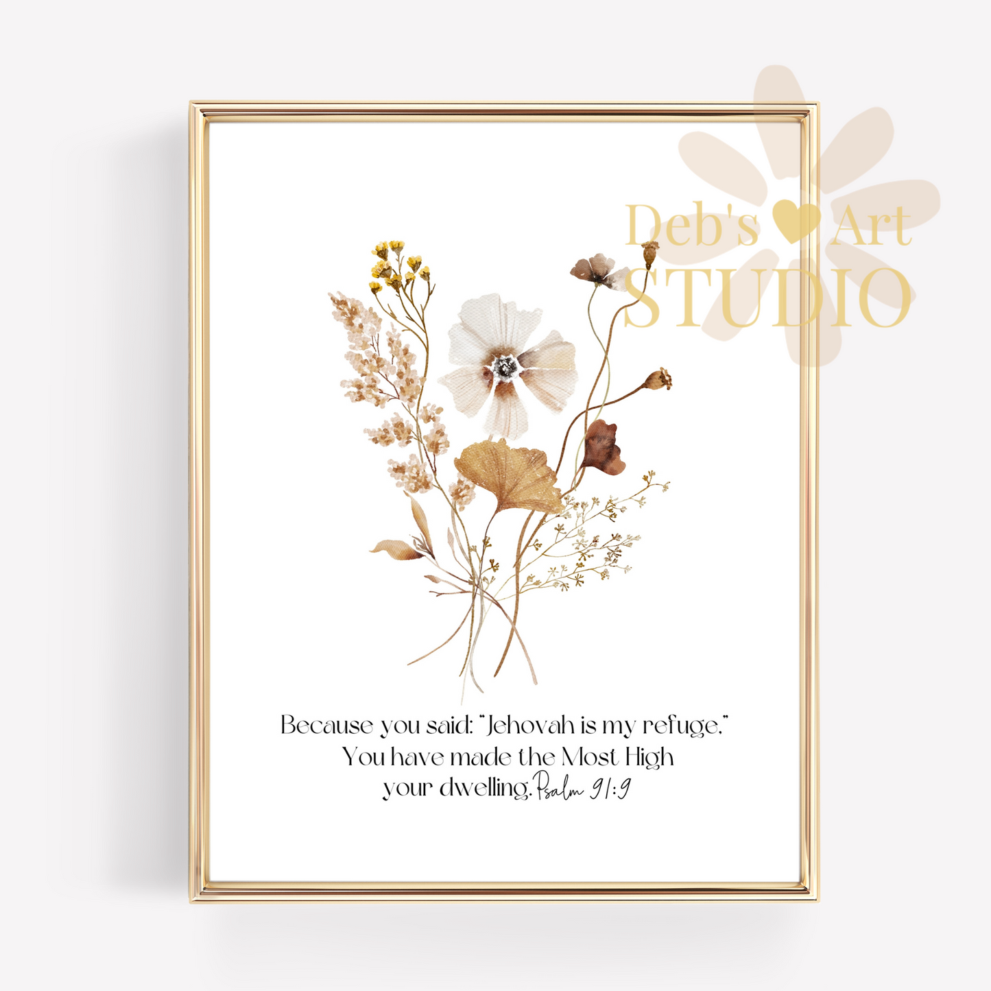 Psalm 91:9 Bible Verse Wall Art | JW Gift | Botanical Wildflowers