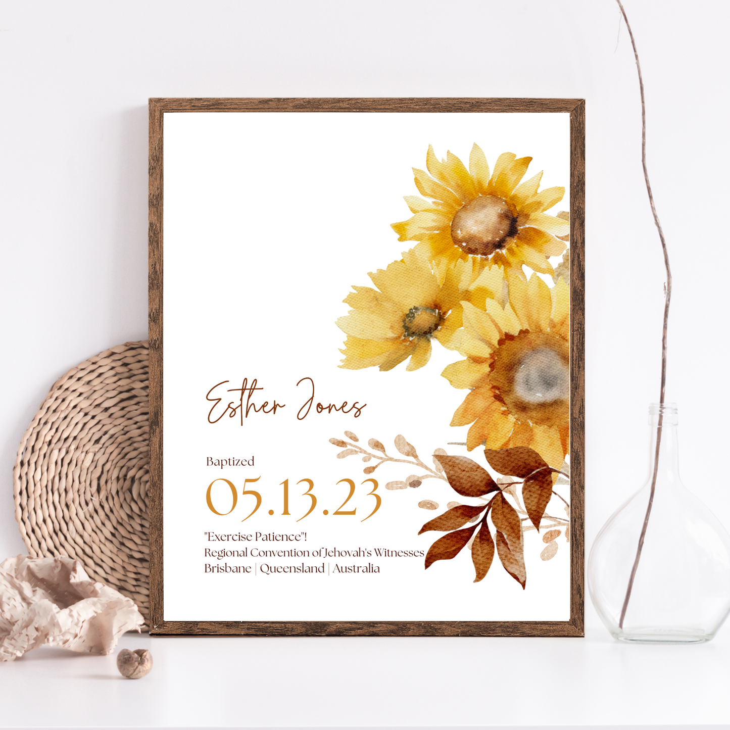 JW Baptism Gift | Baptism Keepsake | Sunflower Print | Customizable