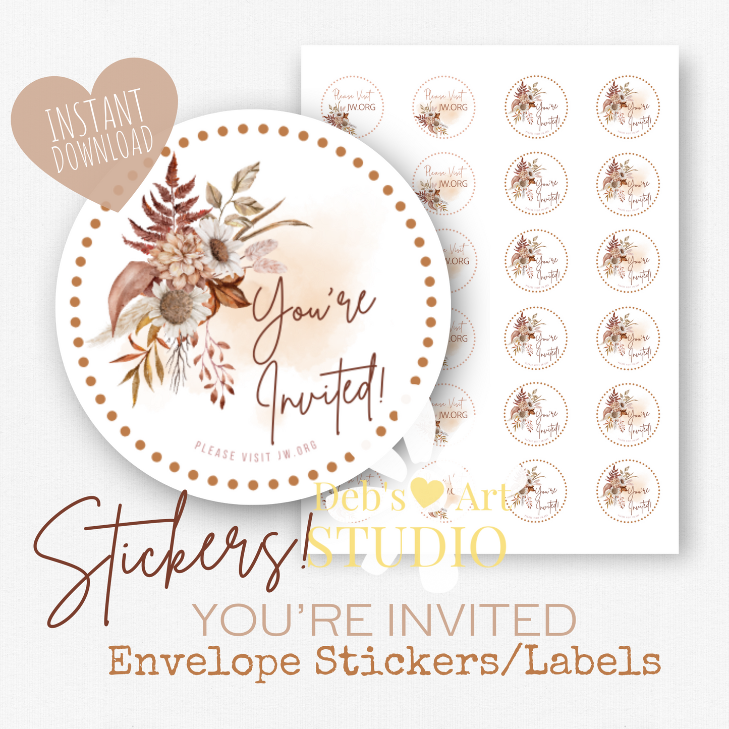 Visit jw.org, JW Envelope Stickers, Memorial Invite, Autumn Boho