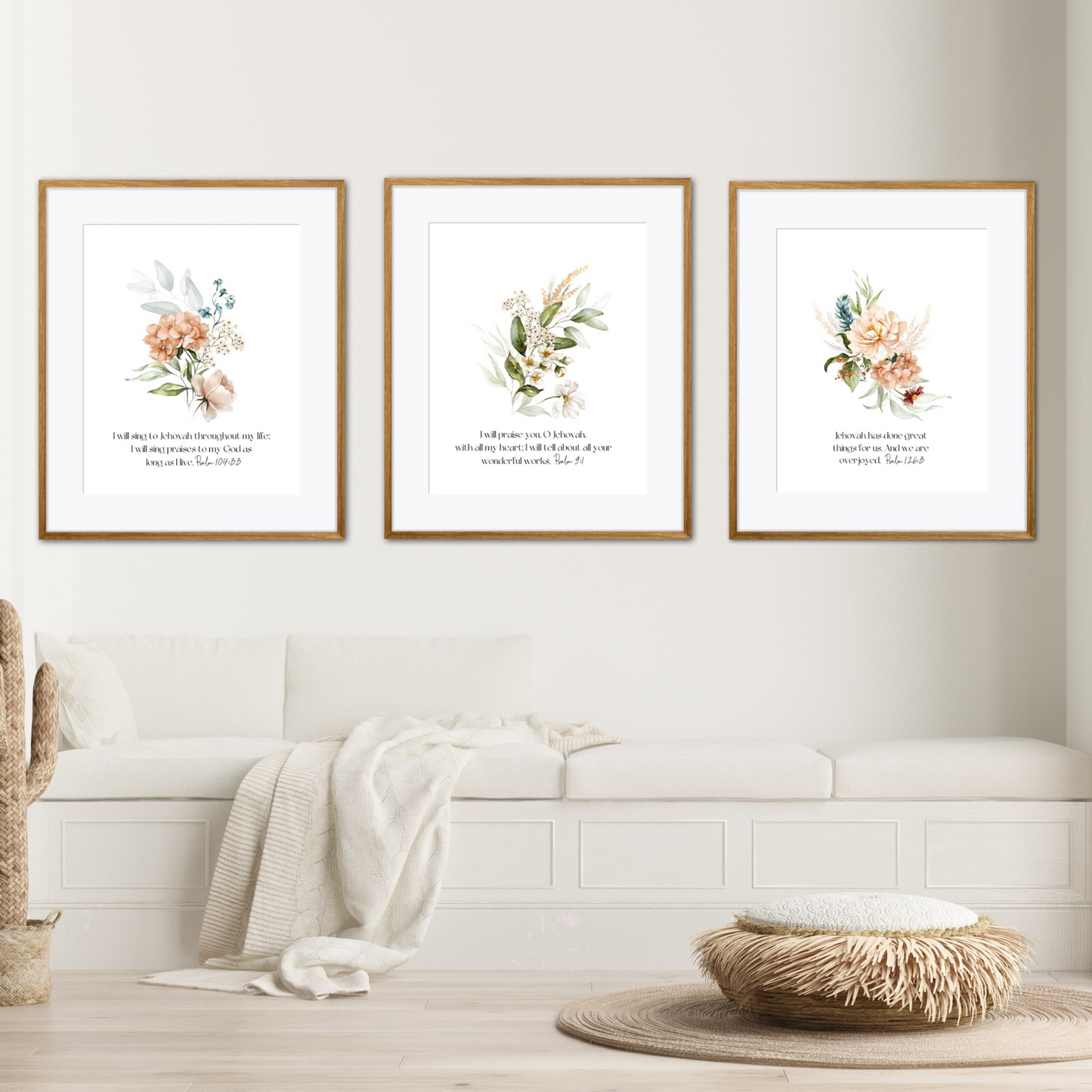 Custom Bible Verse Wall Art | Botanical Wall Art | Set of 3 Prints