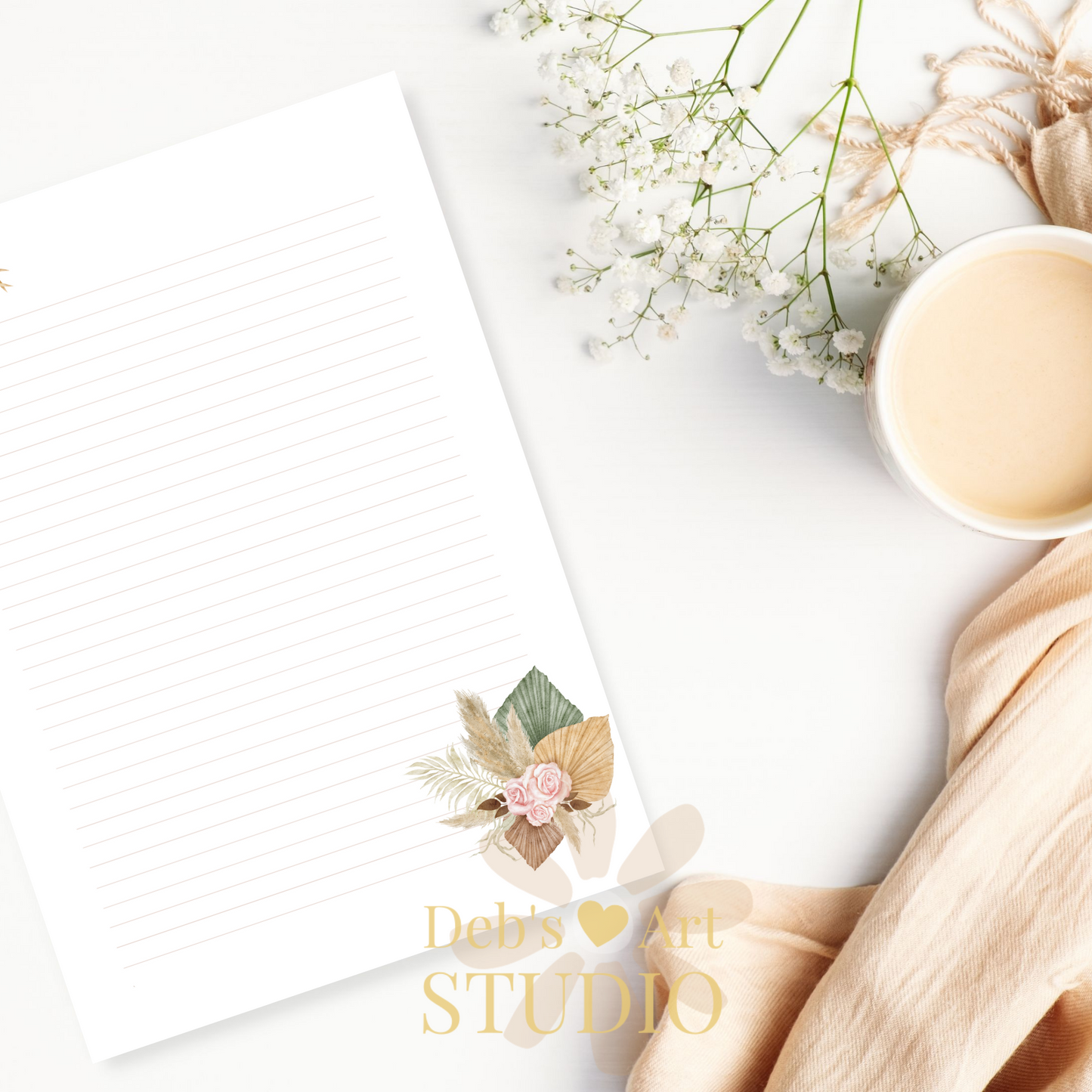 Letter Writing Paper | JW Printable | Letterheads | Pink Boho Flowers