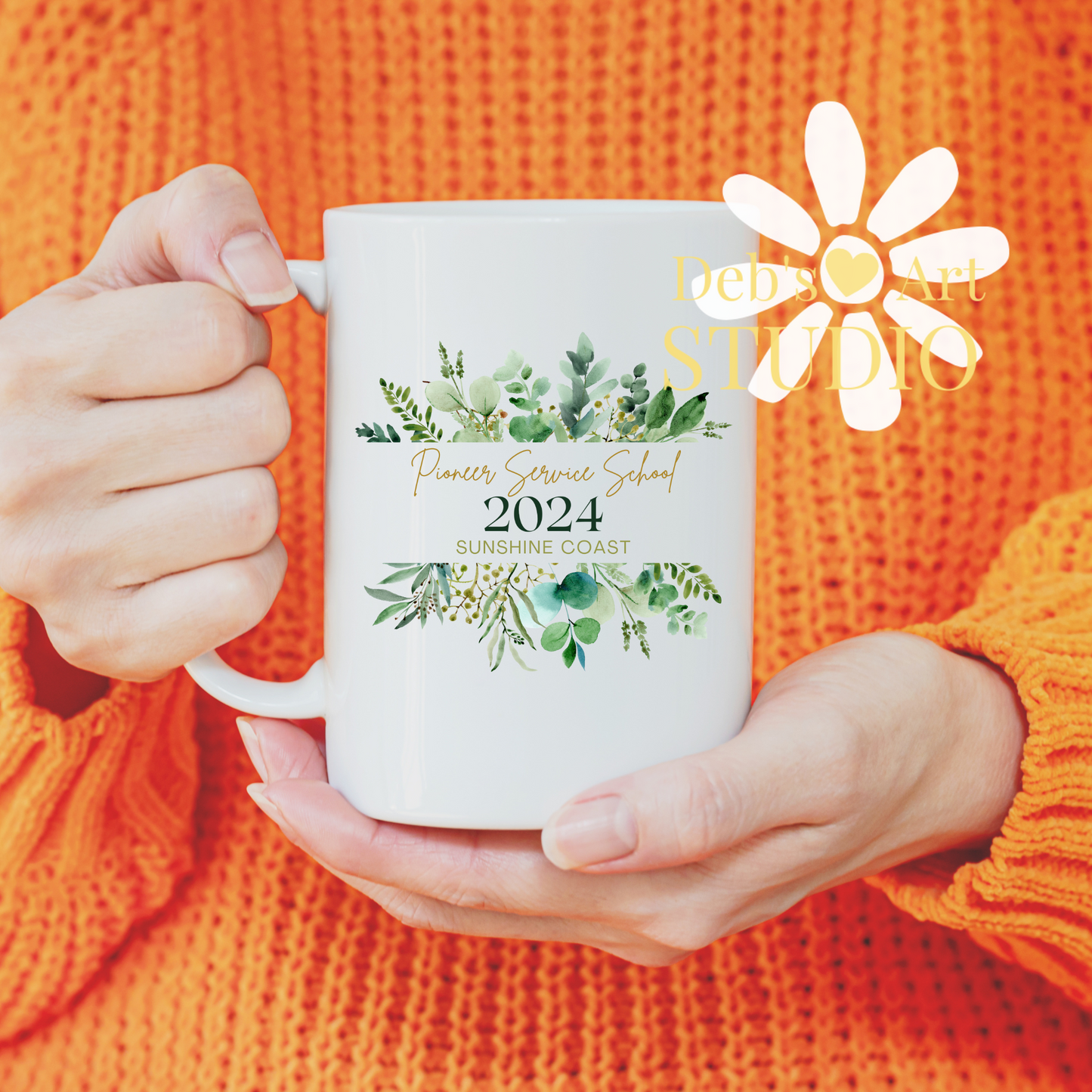 Pioneer School Mug Design - Editable | JW Pioneer Gifts | Green Leaves