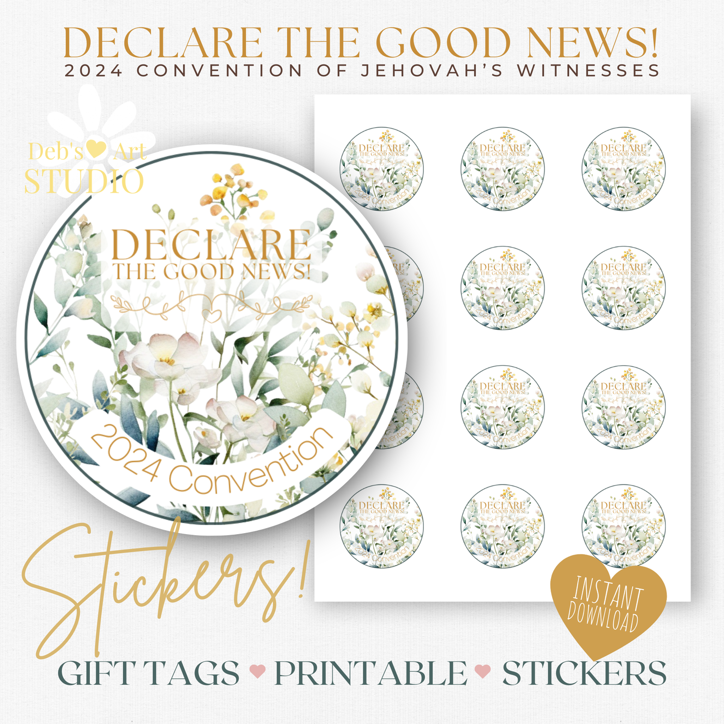 2024 Good News Convention | JW Gift Tag, Stickers | Green Wildflowers