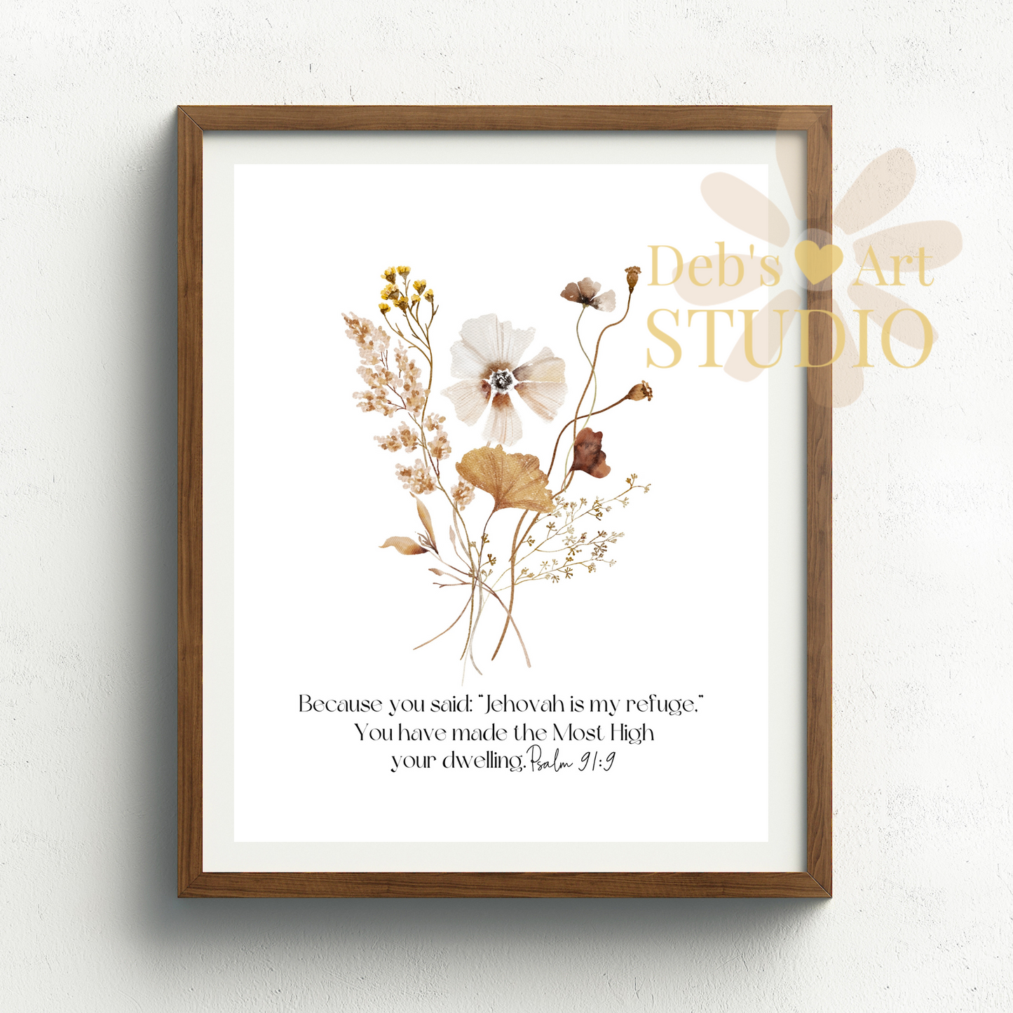 Psalm 91:9 Bible Verse Wall Art | JW Gift | Botanical Wildflowers