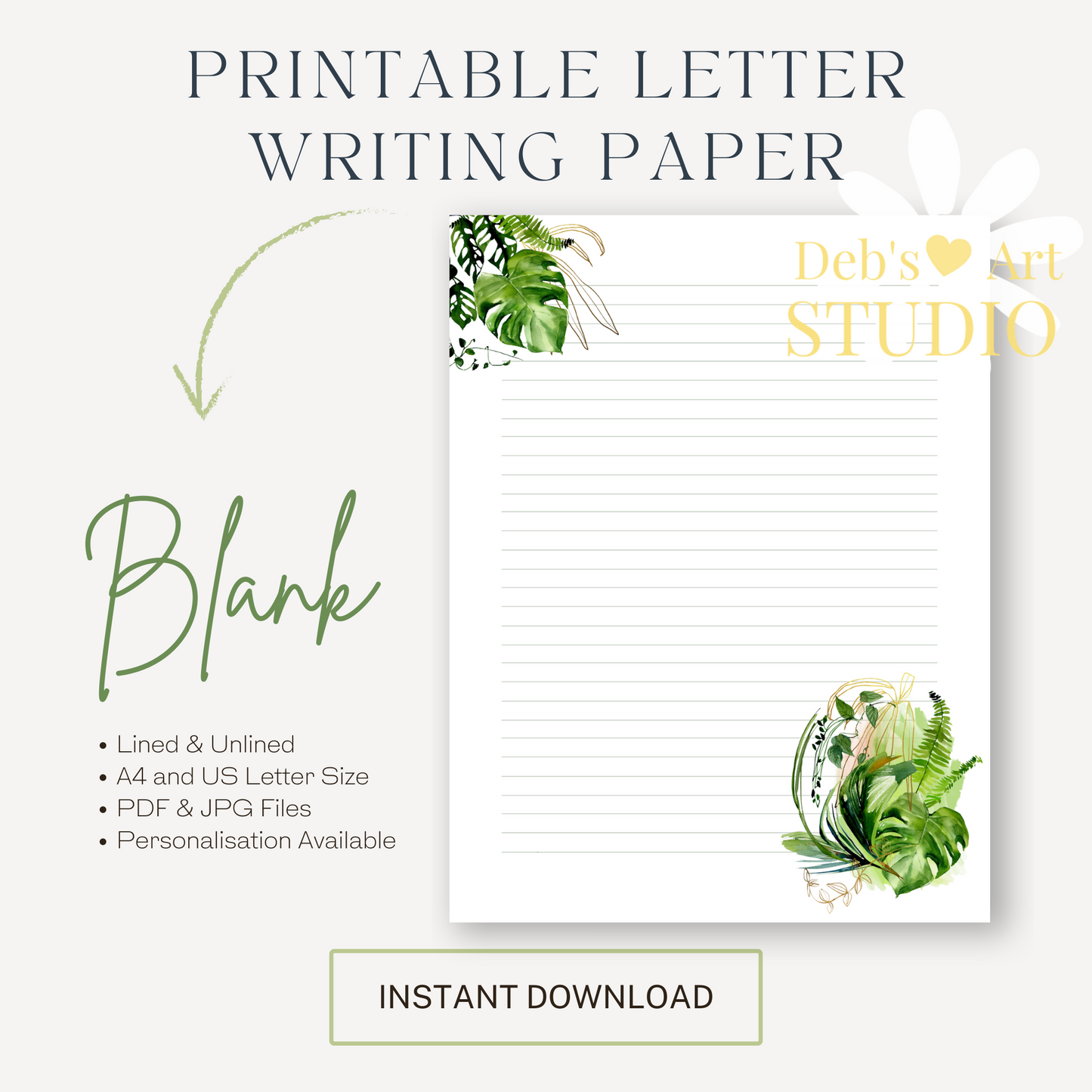 Letter Writing Paper | JW Printable | Letterheads | Monstera Leaves