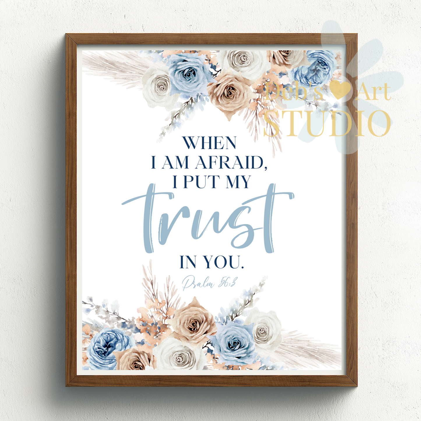 2024 JW Year Text - Bible Verse Wall Art | Psalm 56:3 | Boho Blue Flowers