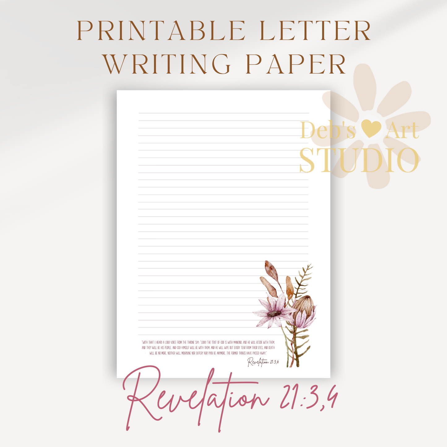 Revelation 21:3,4, JW Letter Writing Paper | Botanical Print