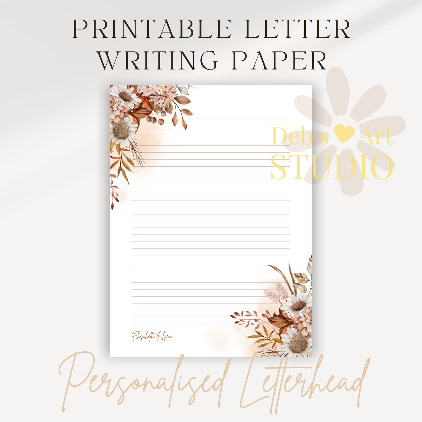 Personalised Stationery Editable Template, Autumn Flower Writing Paper