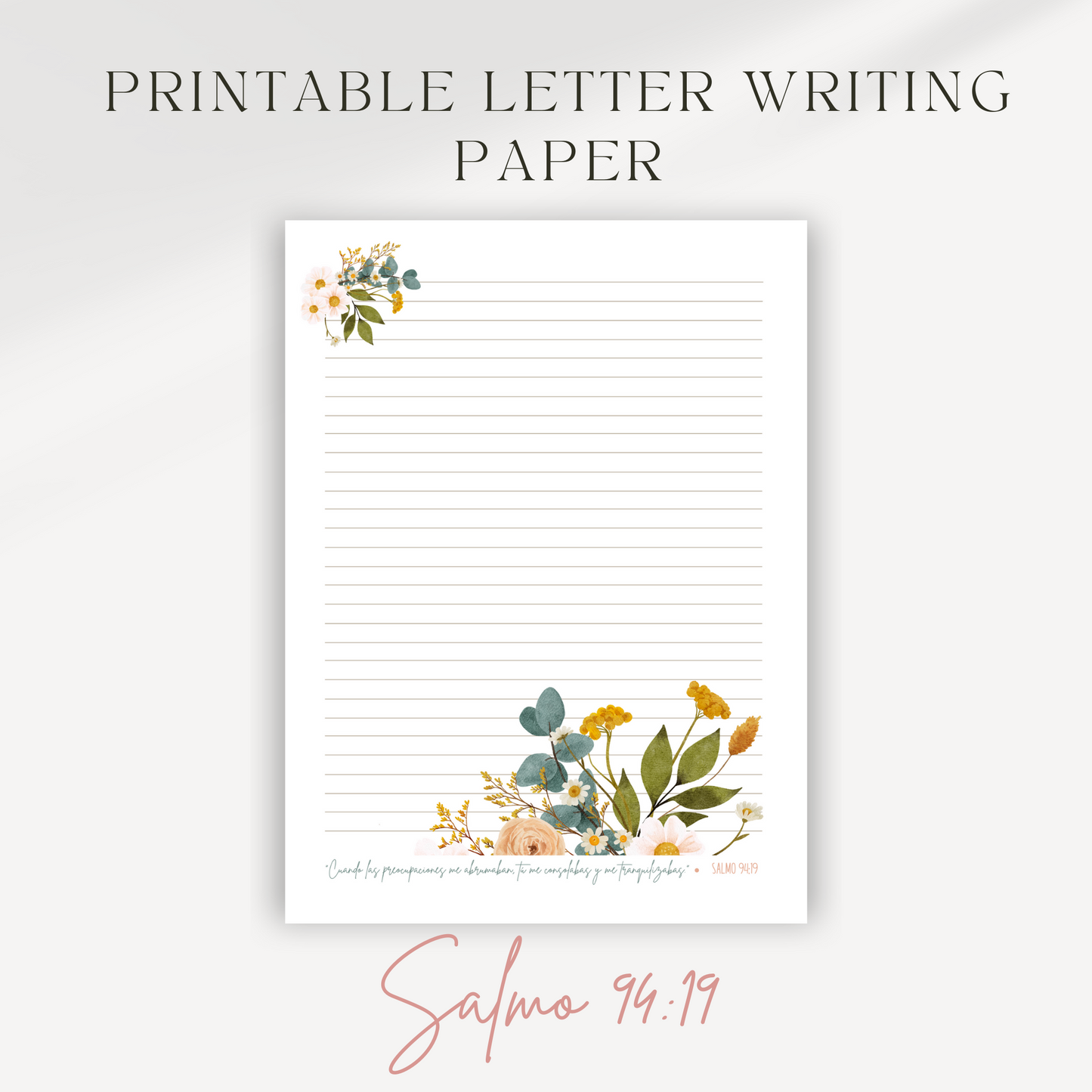 Psalm 94:19, JW Letter Writing Paper | Spanish | Blue Pink Flowers