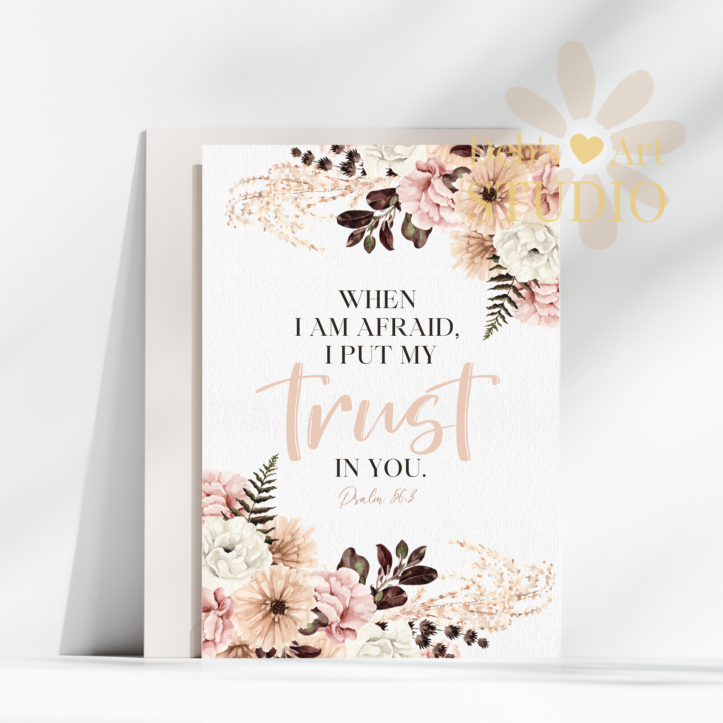 JW Greeting Card | Psalm 56:3 | 2024 Year Text | Pink Boho Flowers