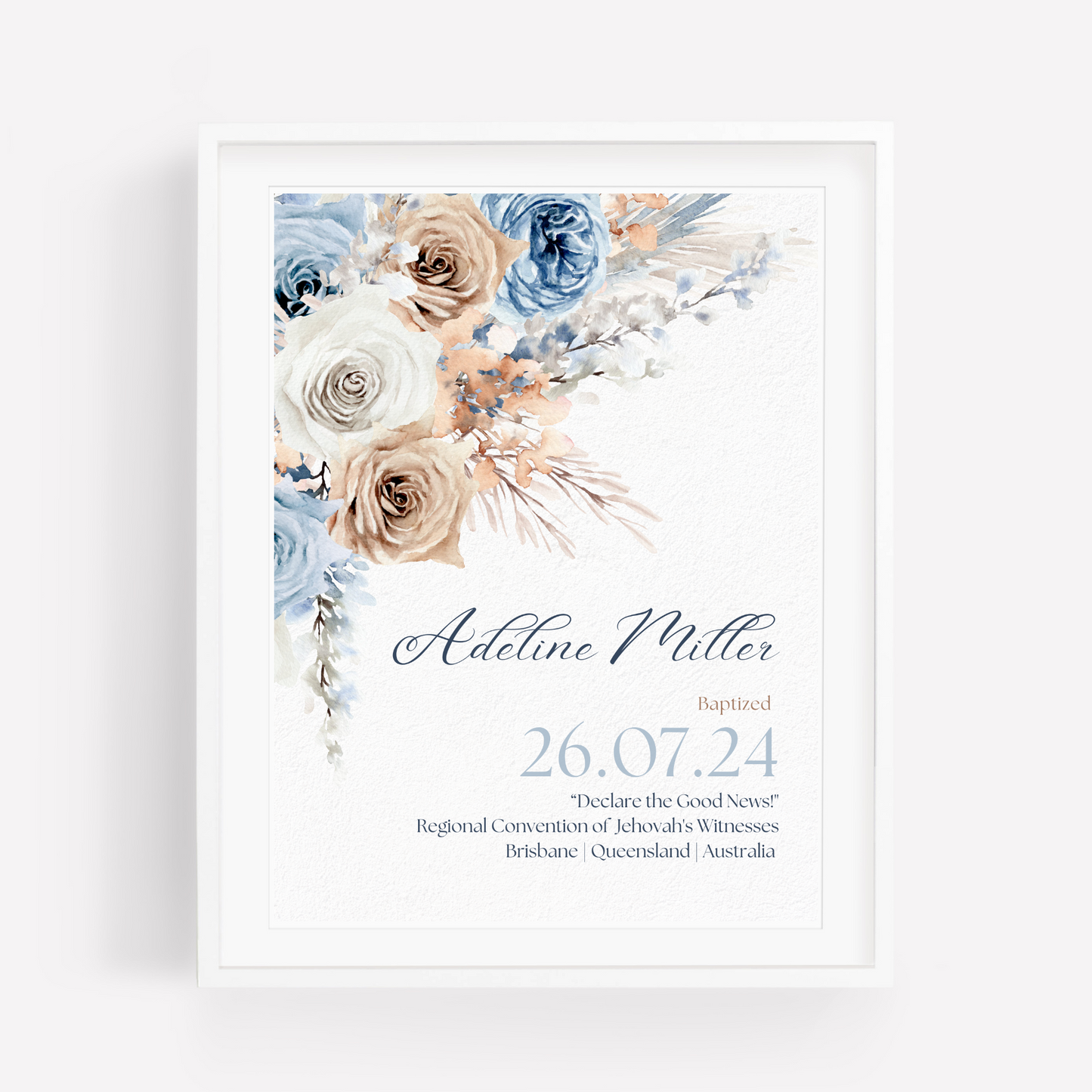 JW Baptism Gift | Baptism Keepsake |Blue Boho | Customizable Print