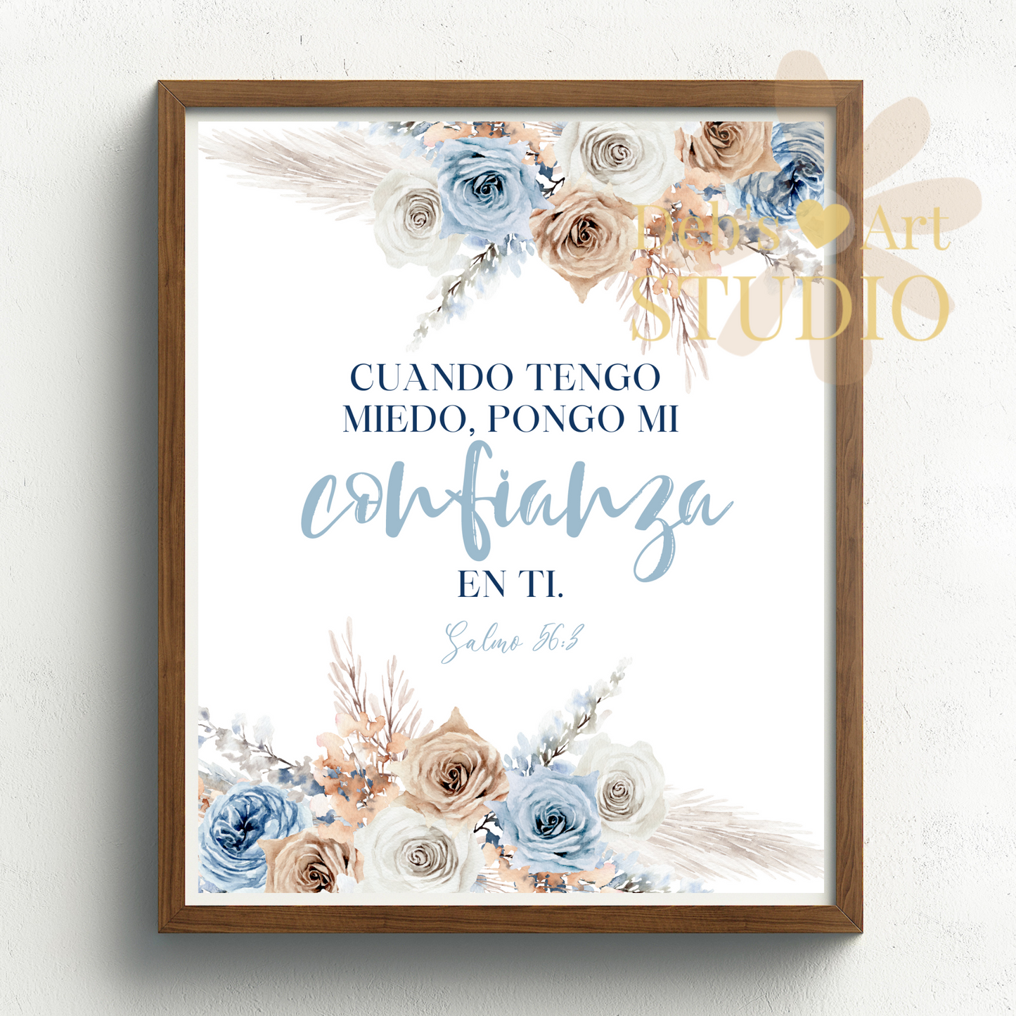 2024 JW Year Text - Spanish Bible Wall Art | Salmo 56:3 | Blue Flowers