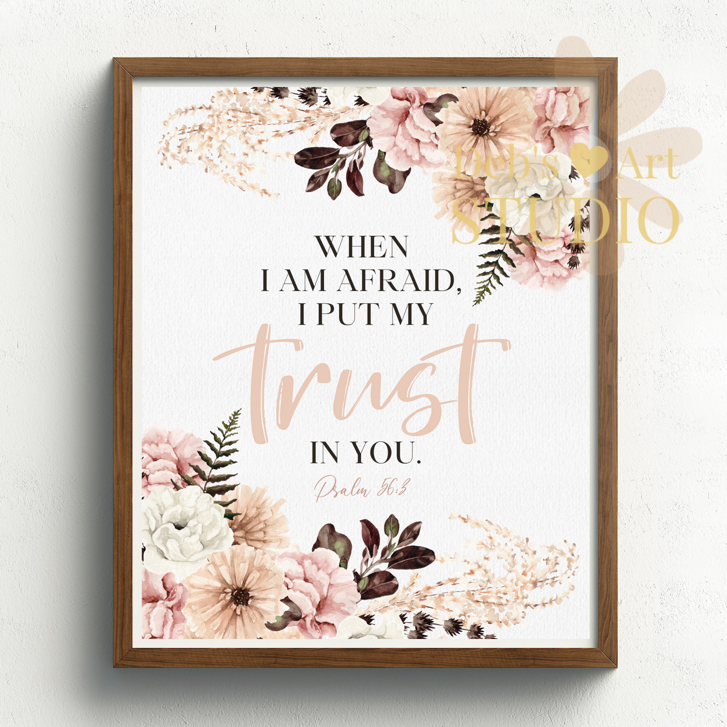 2024 JW Year Text - Bible Verse Wall Art | Psalm 56:3 | Pink Blush Flowers