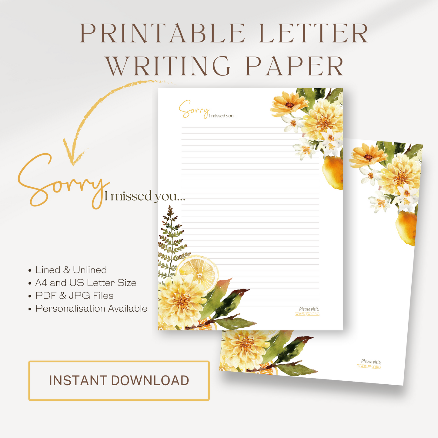 Return Visit Printable Notes | Sorry I Missed You | Yellow Fall Flowers