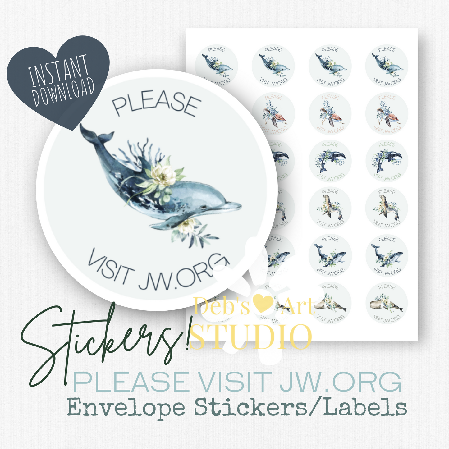 Please Visit jw.org | Envelope Stickers | Ocean Fauna and flora