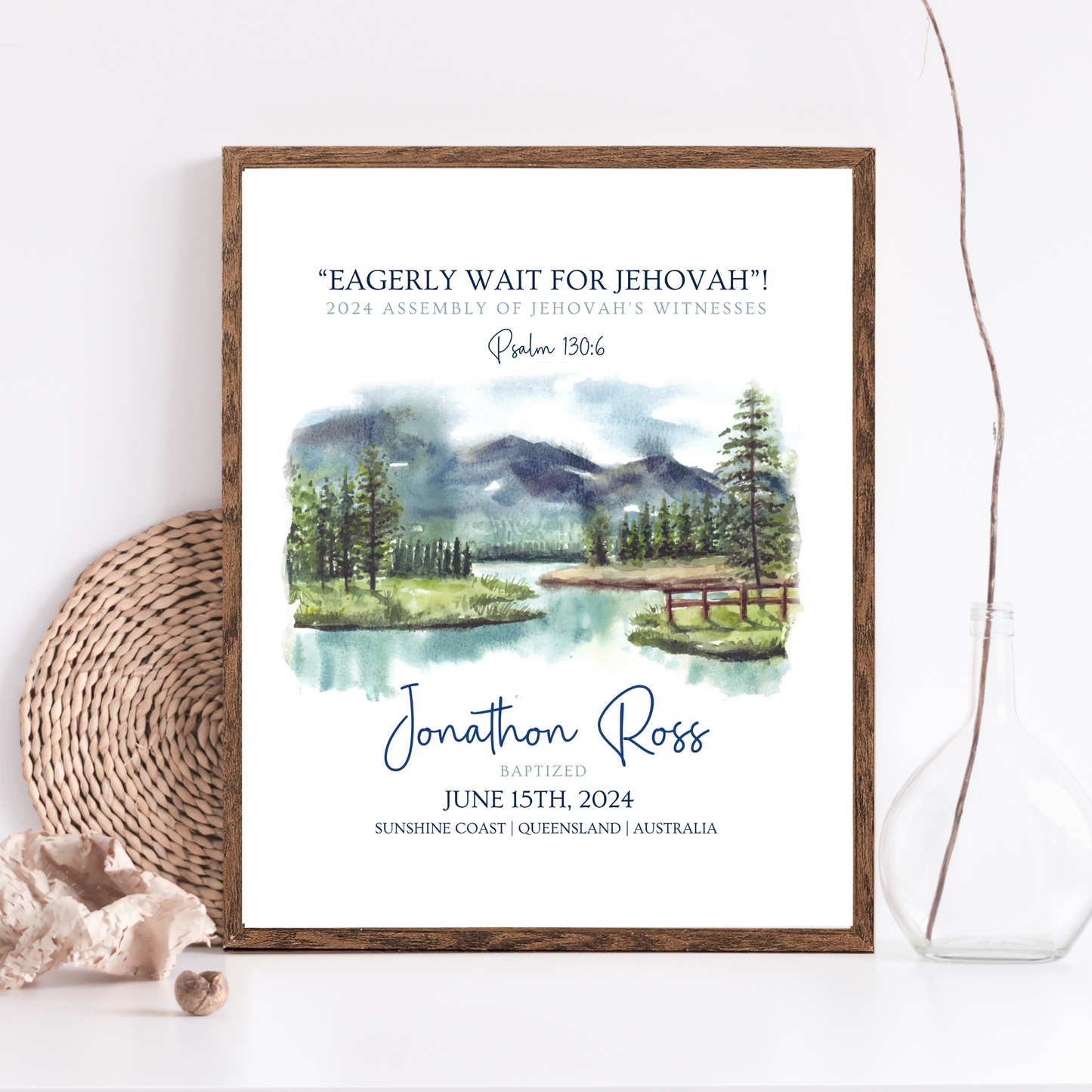 JW Baptism Gift | Baptism Keepsake | Mountain and Lake | Customisable