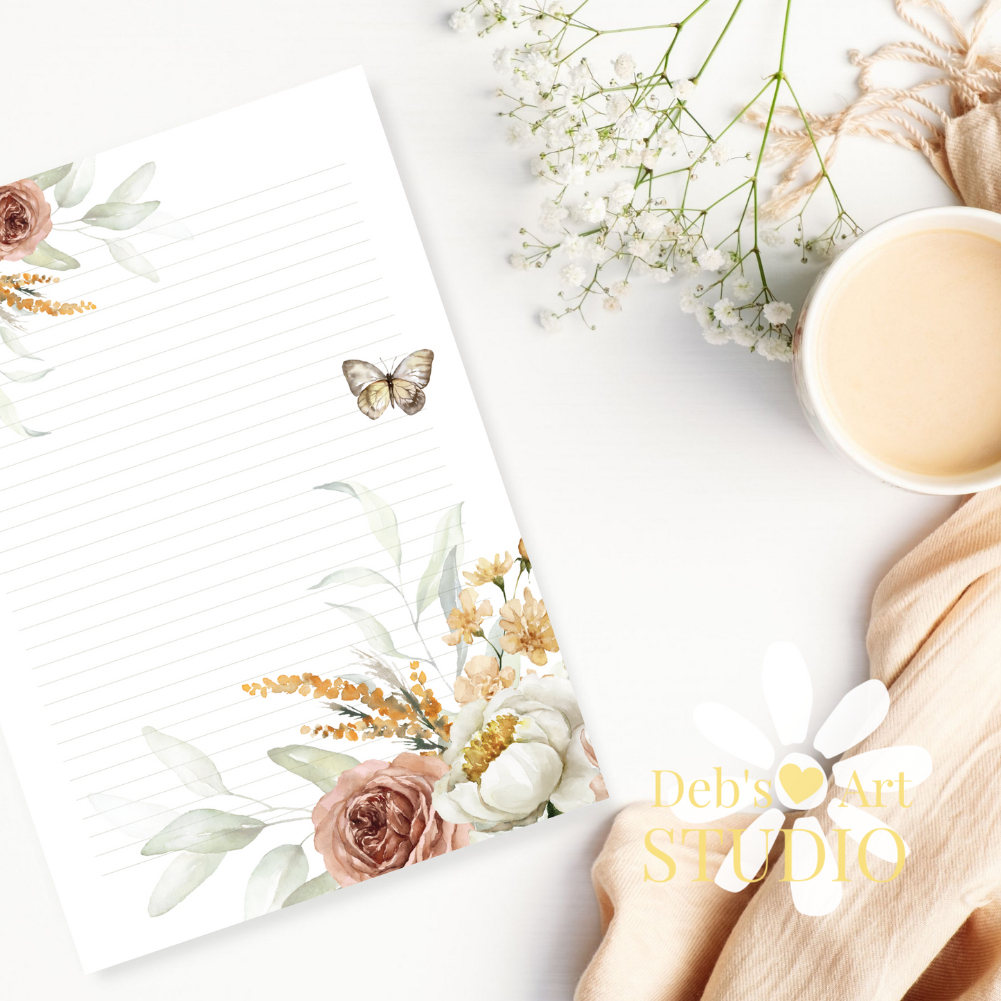 Printable Letterhead | JW Letter Writing | Notepaper | Dusty Pink Rose