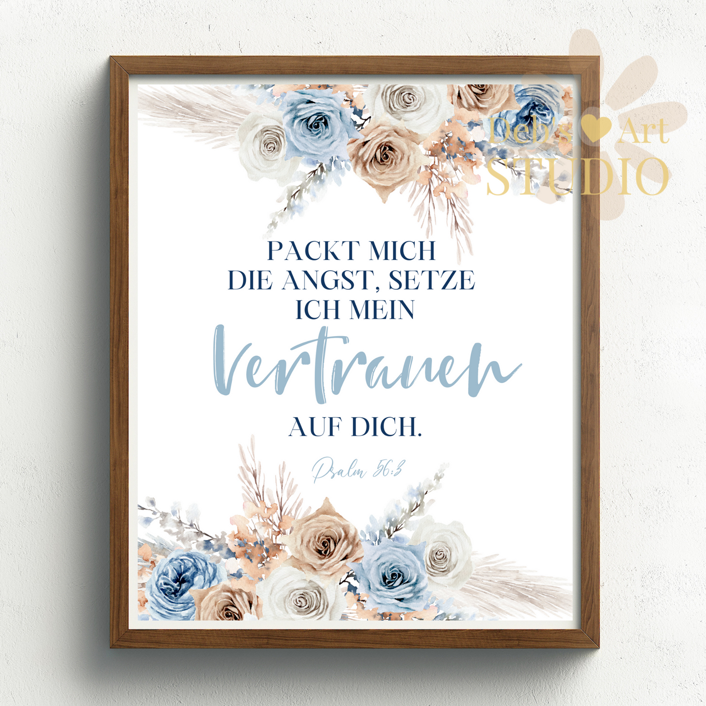 2024 JW Year Text - German Bible Verse Wall Art | Psalm 56:3 Blue Boho