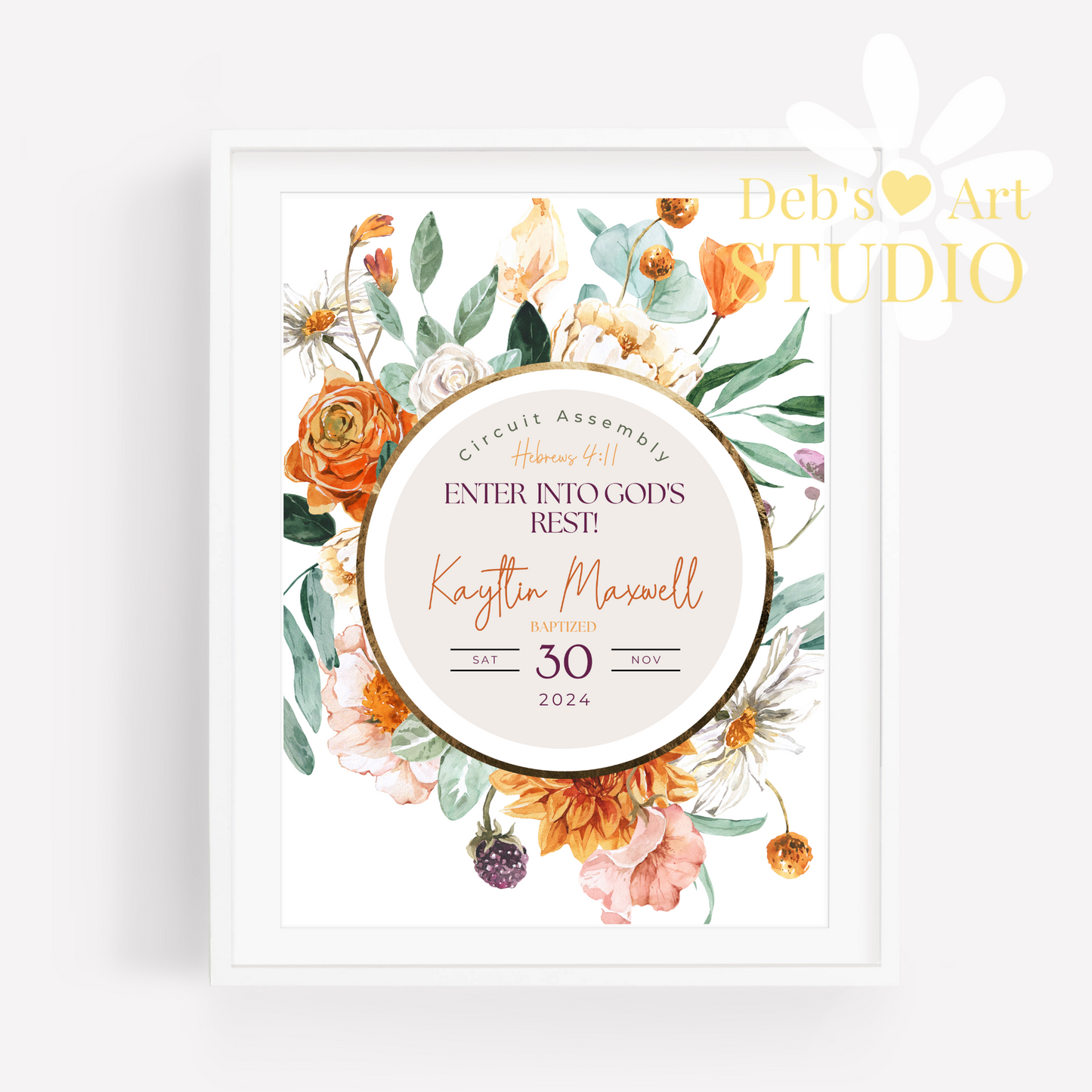 JW Baptism Gift | Baptism Keepsake, Orange Blooms | Customise