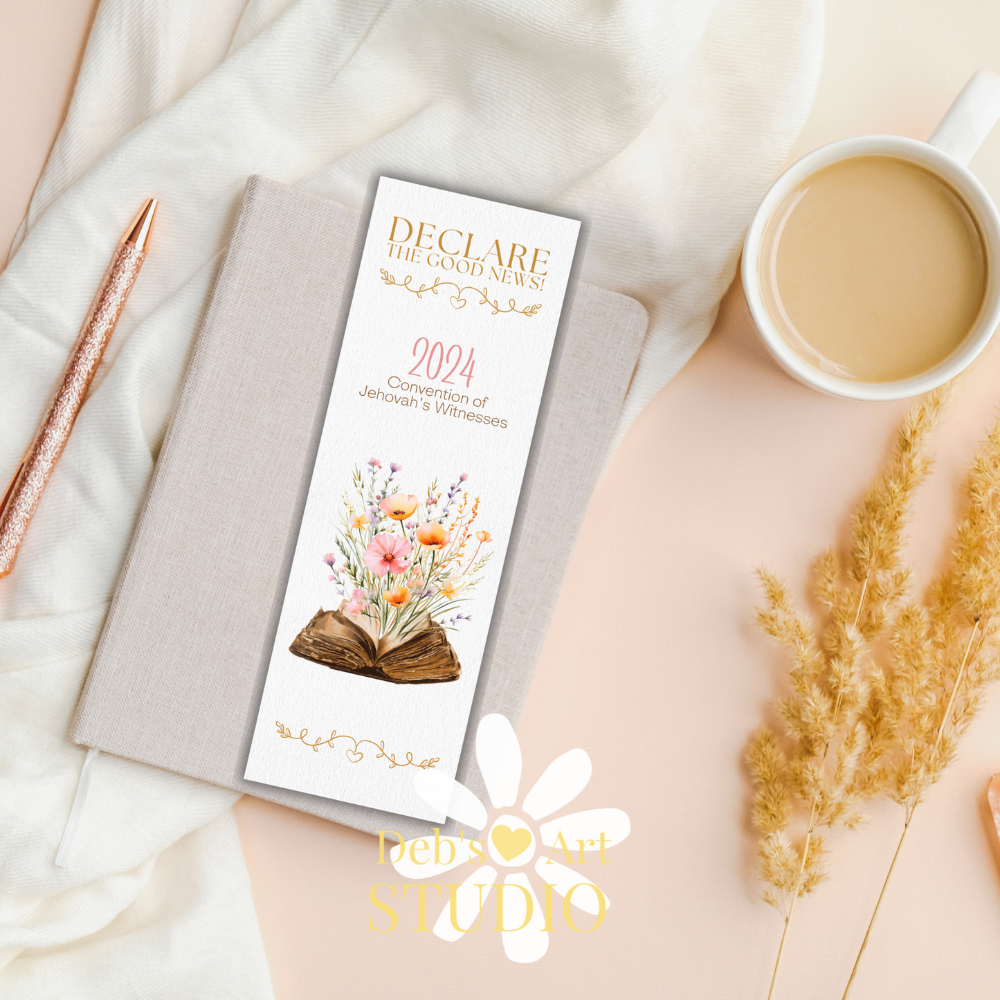 2024 Good News Convention | Editable Bookmark | JW Gift | Peach Flower