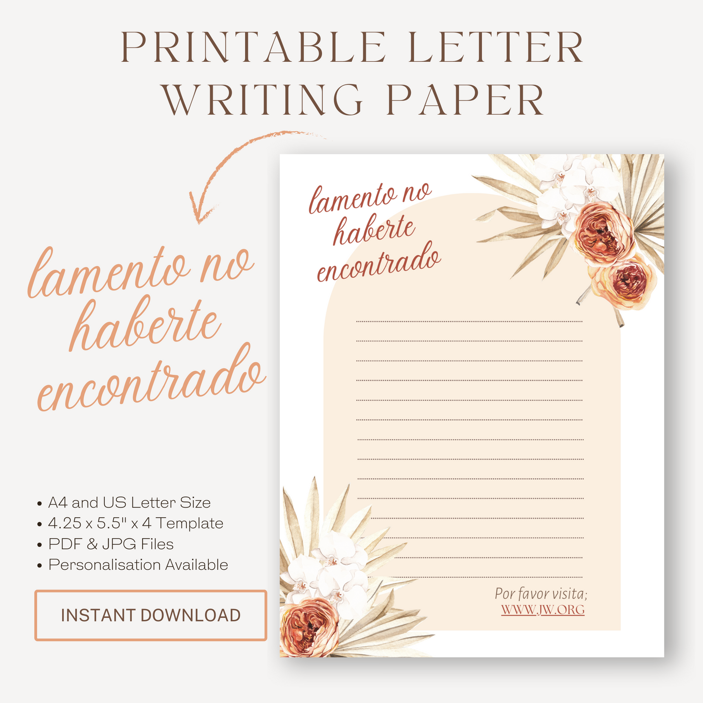 Spanish, Return Visit Notes | JW Letter Writing | Sunflower Print